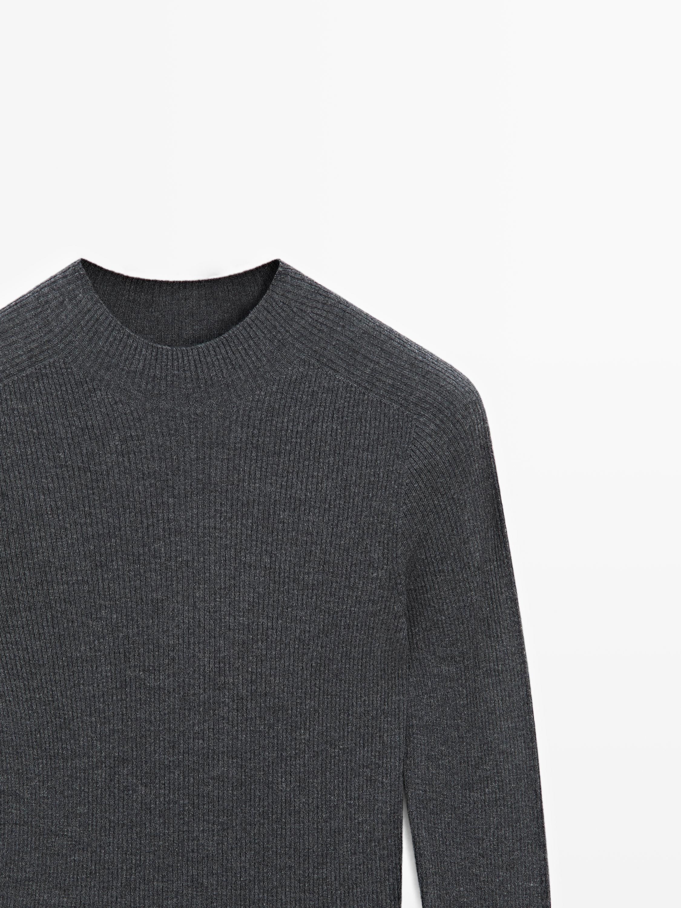 Ribbed knit mock turtleneck sweater - ANTHRACITE GREY