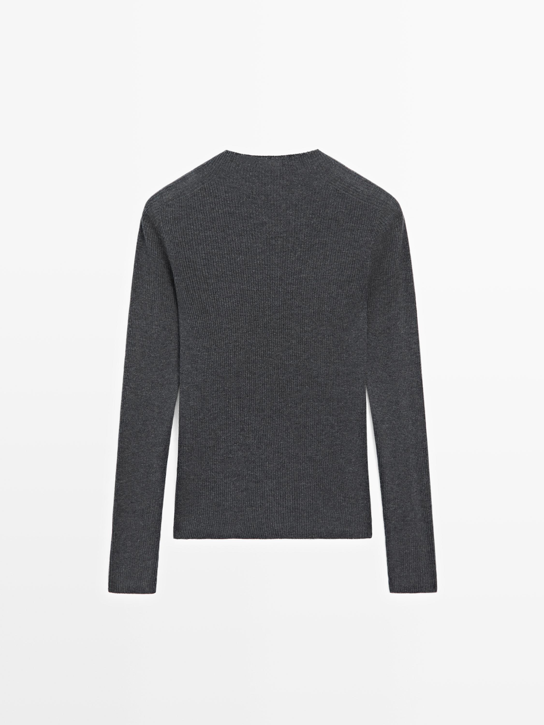 Ribbed knit mock turtleneck sweater - ANTHRACITE GREY