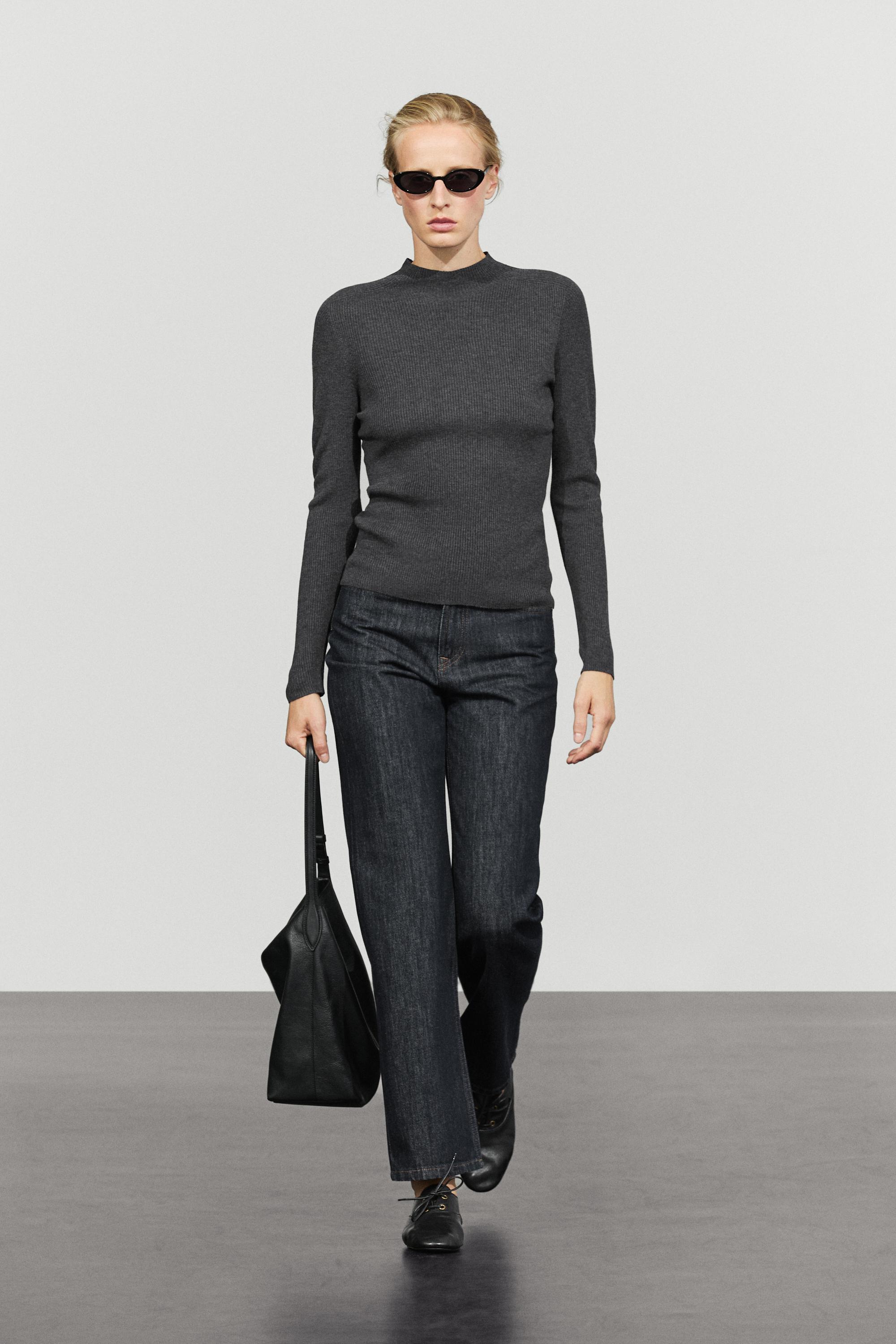 Ribbed knit mock turtleneck sweater - ANTHRACITE GREY