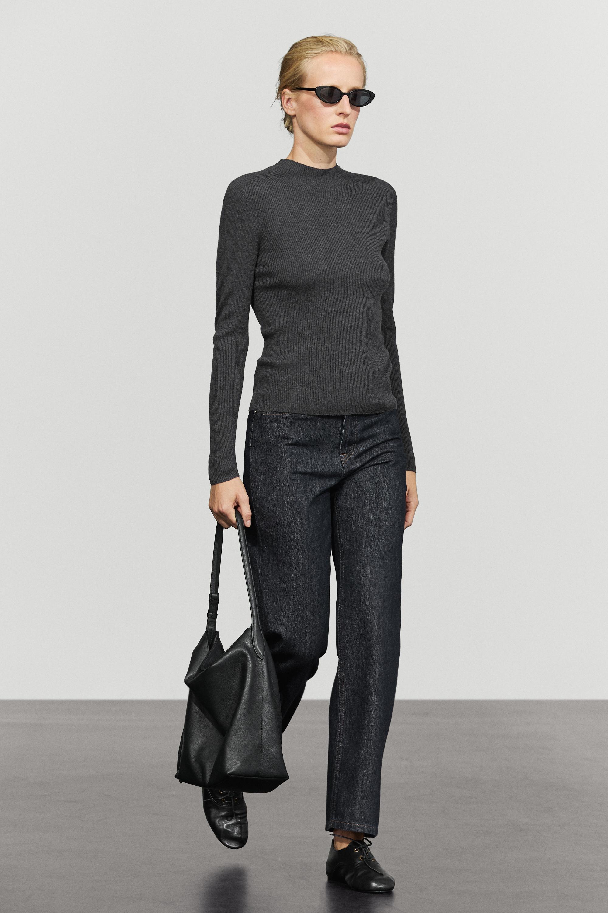 Ribbed knit mock turtleneck sweater - ANTHRACITE GREY