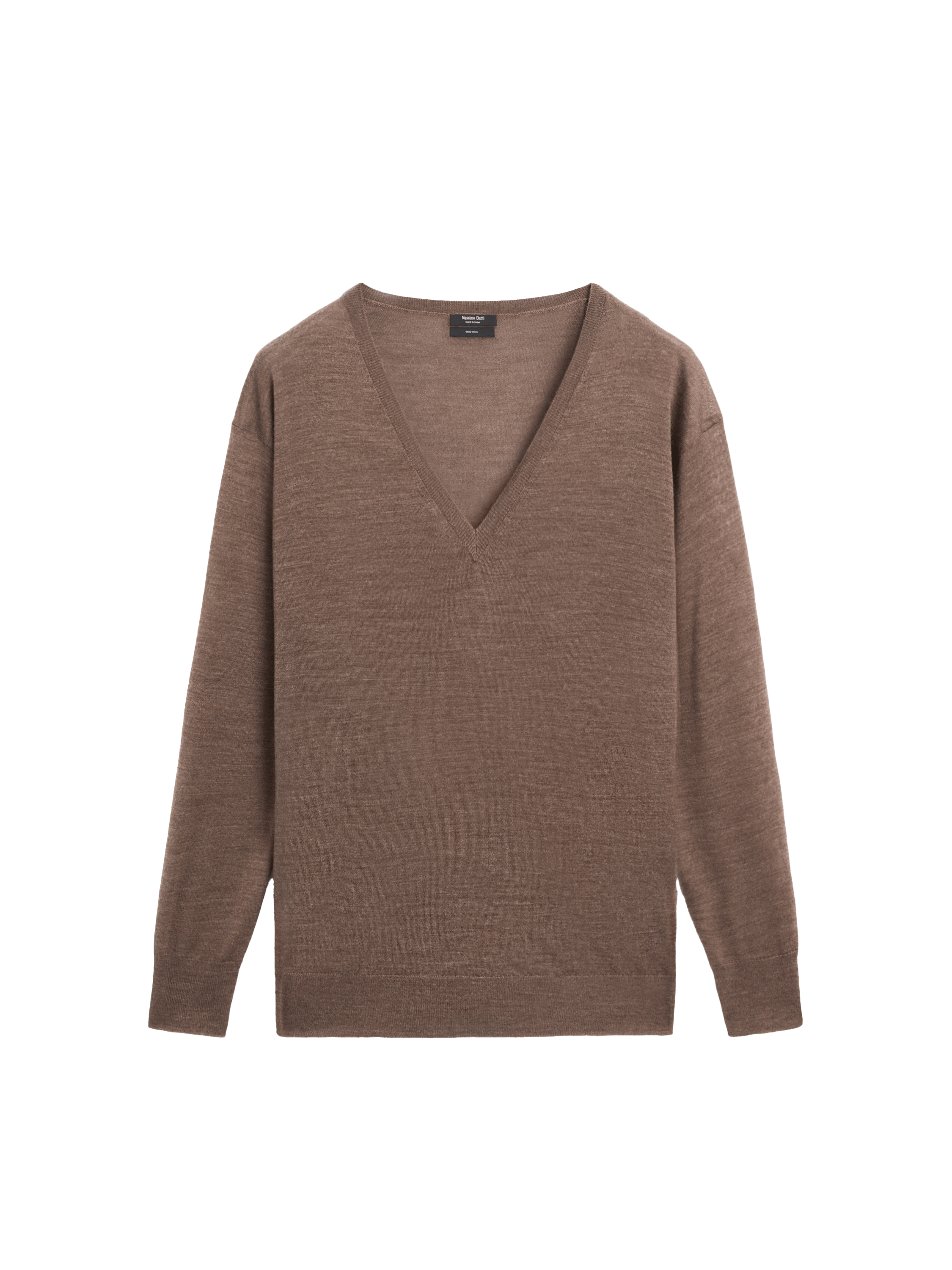 100% wool V-neck knit sweater - BROWN