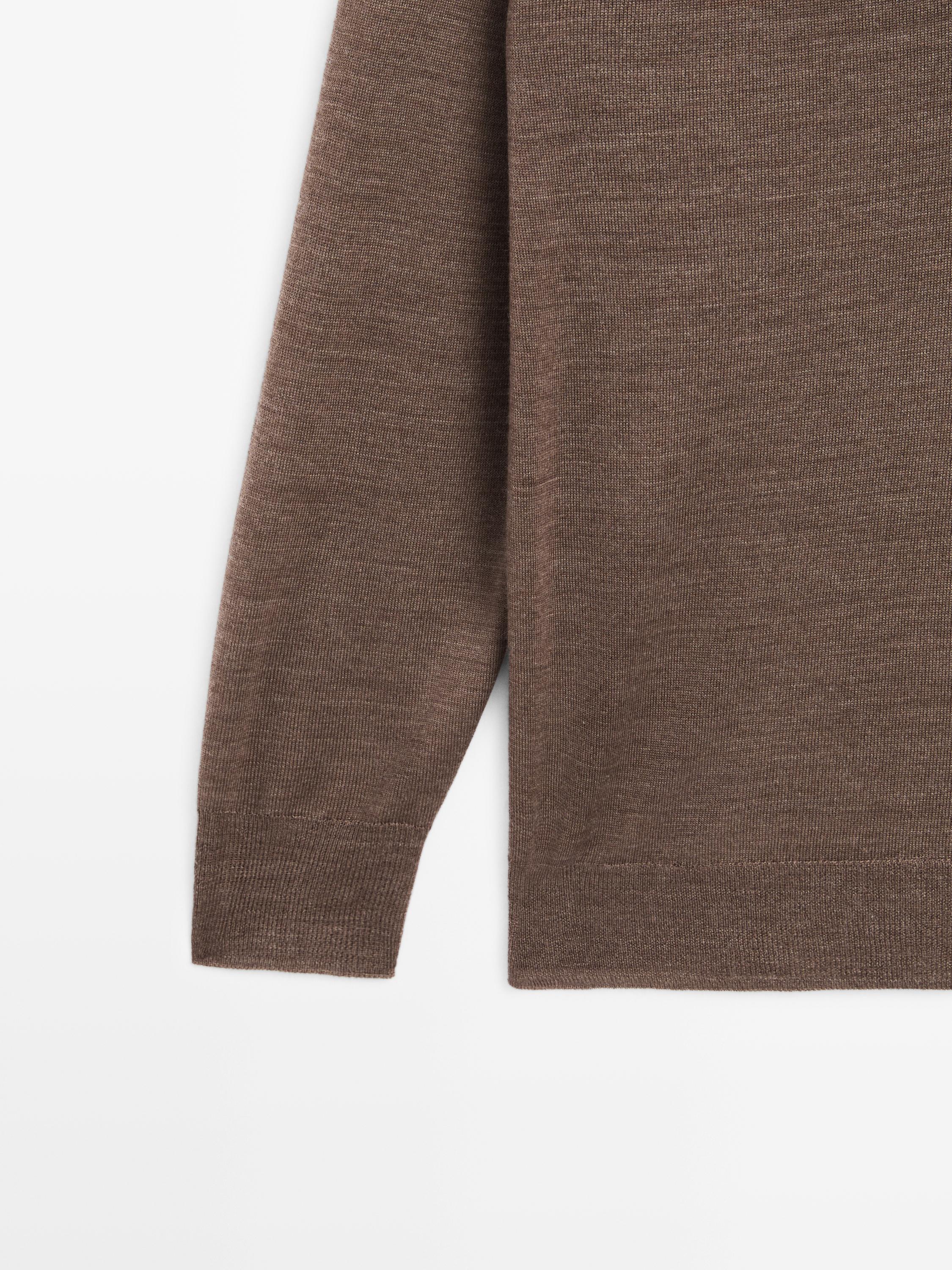 100% wool V-neck knit sweater - BROWN