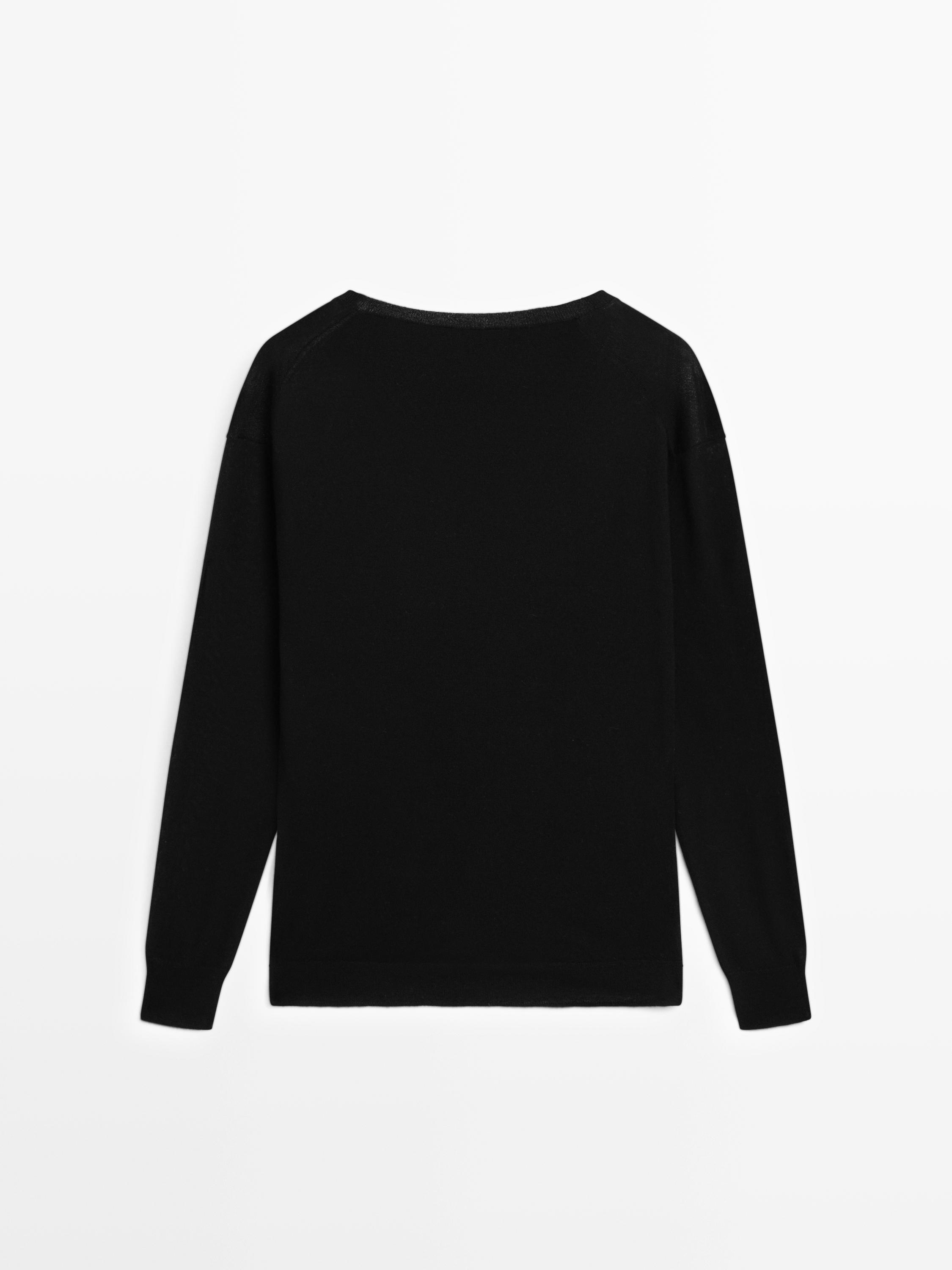 100% wool V-neck knit sweater - BLACK
