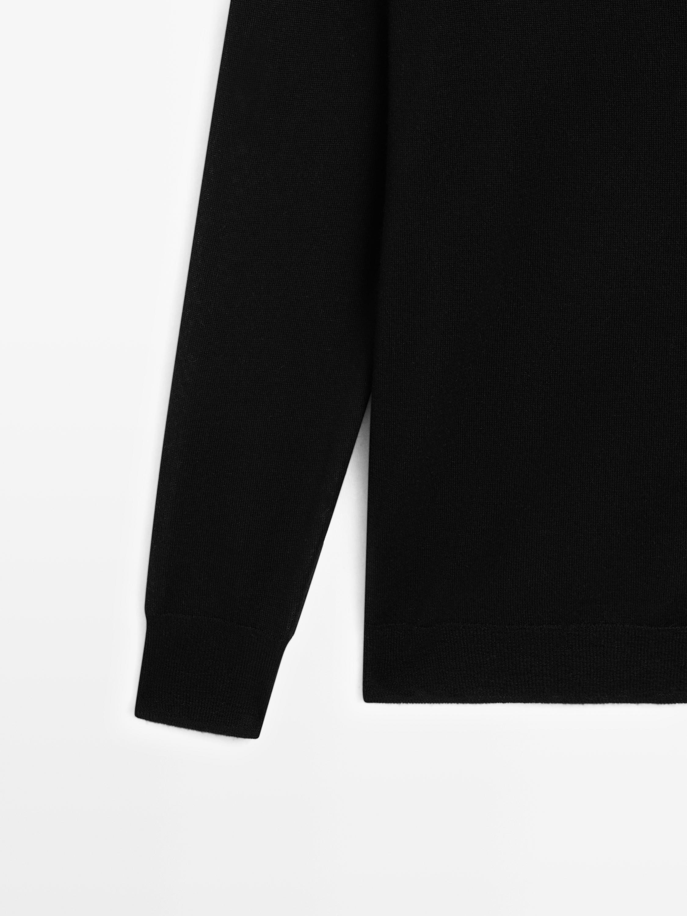100% wool V-neck knit sweater - BLACK