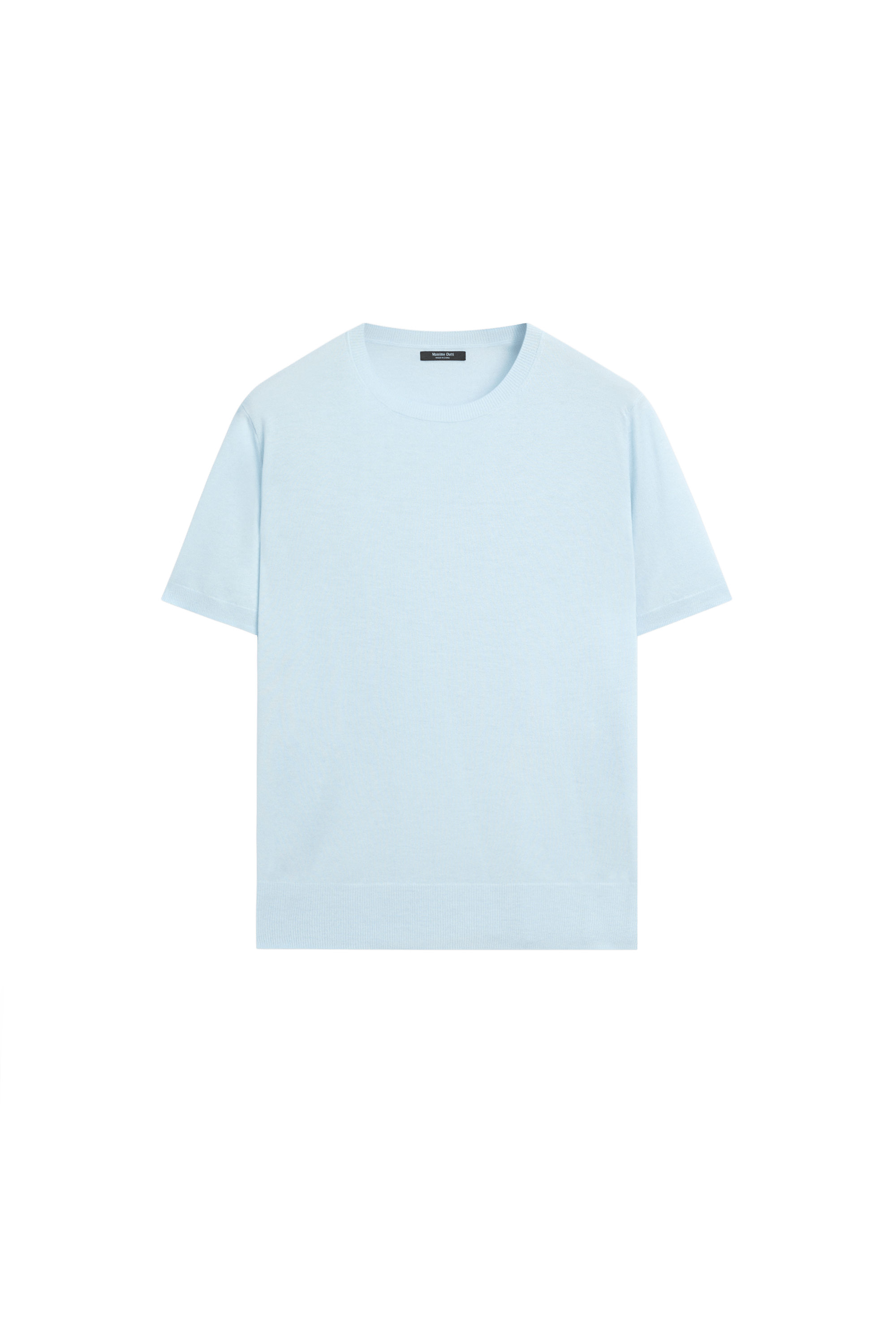 Short-sleeve fine-knit sweater - Light blue