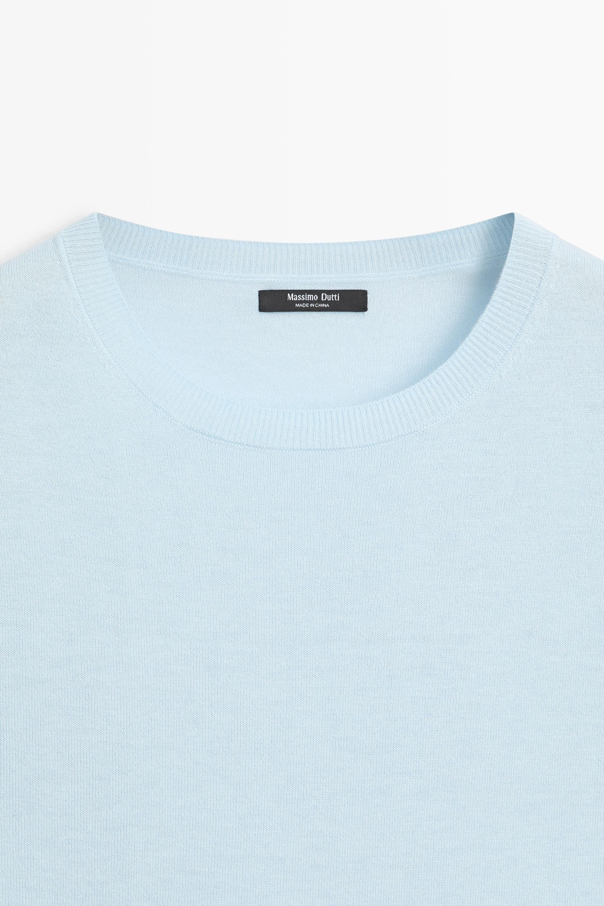 Short-sleeve fine-knit sweater - Light blue