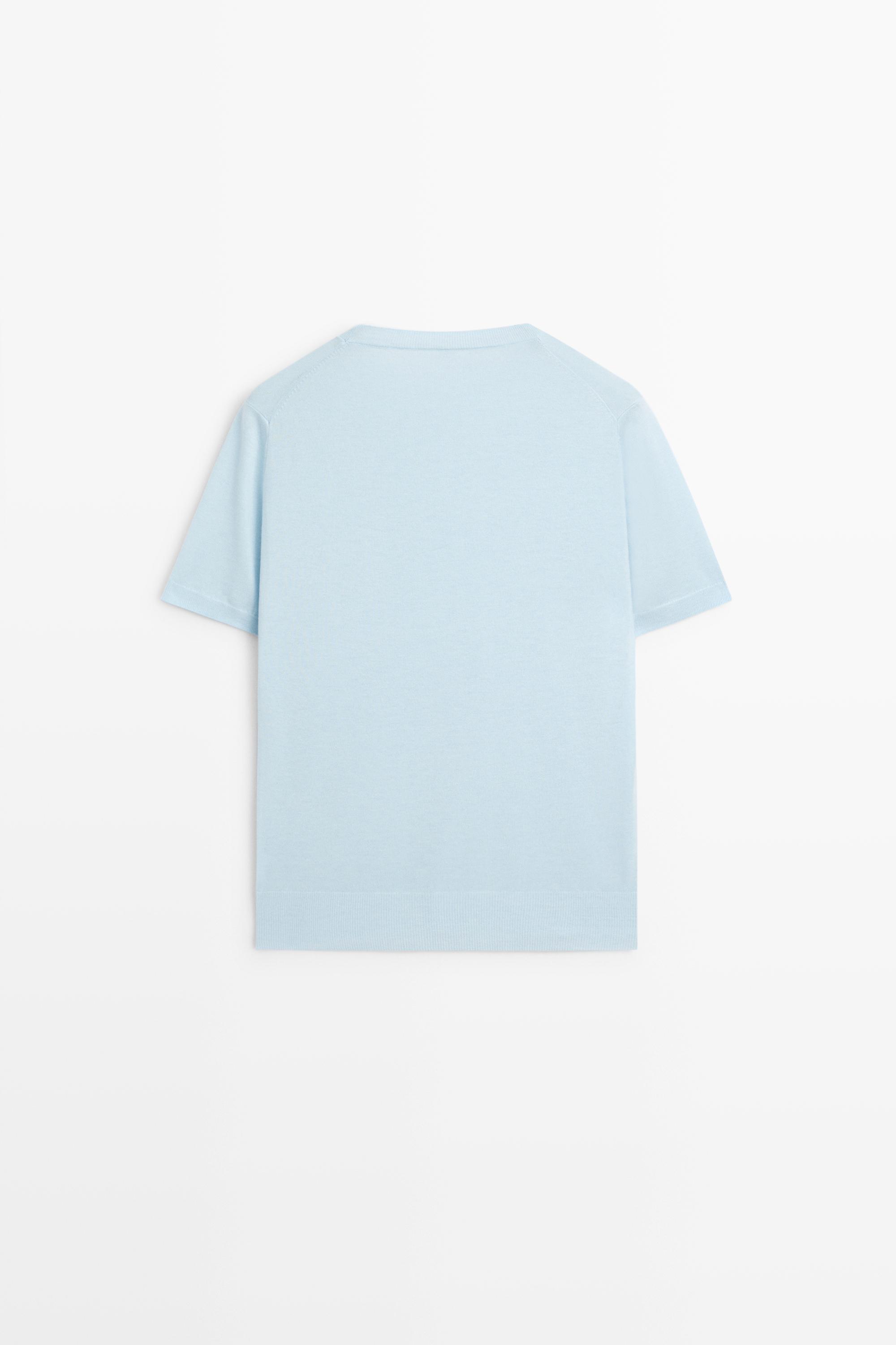 Short-sleeve fine-knit sweater - Light blue