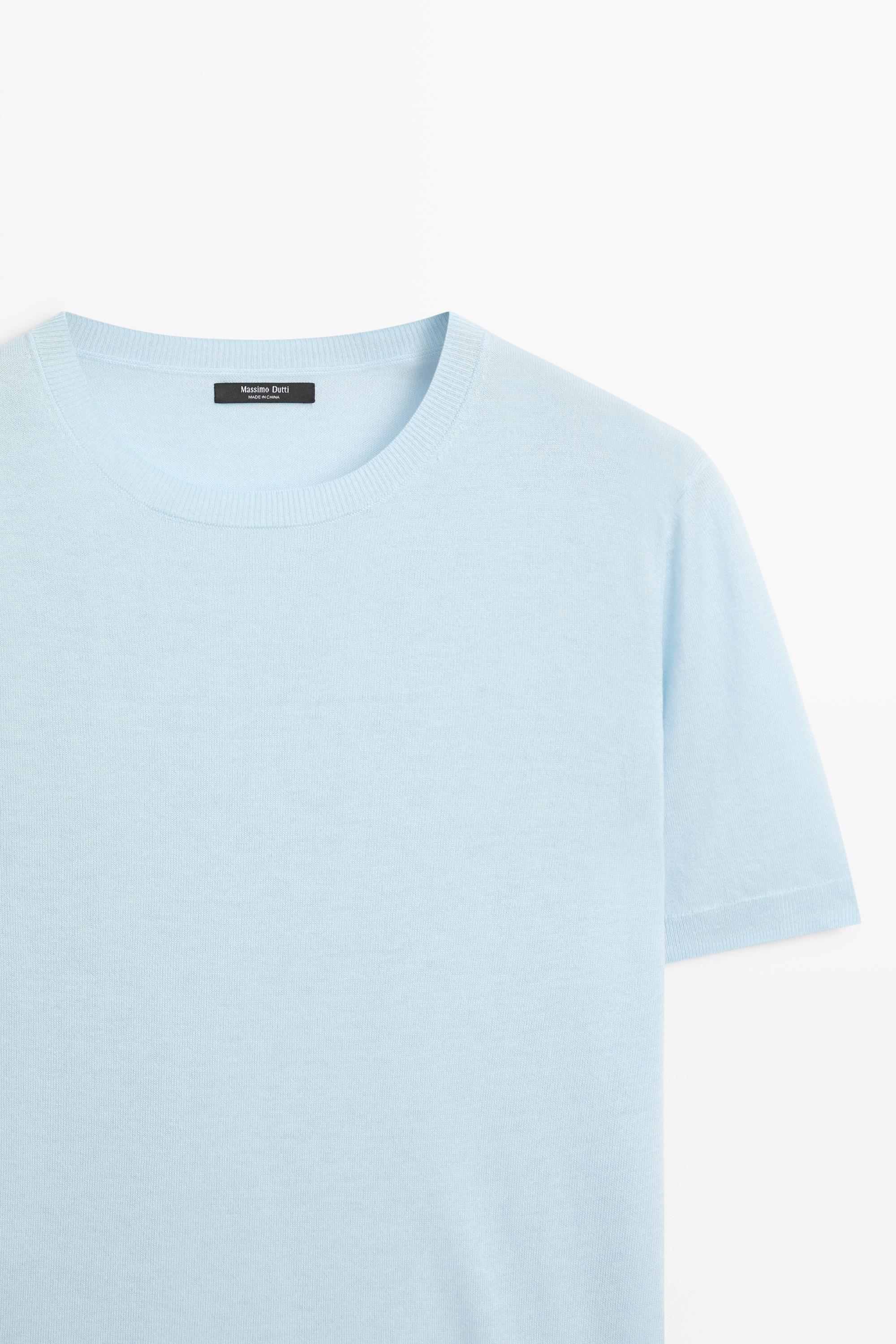 Short-sleeve fine-knit sweater - Light blue