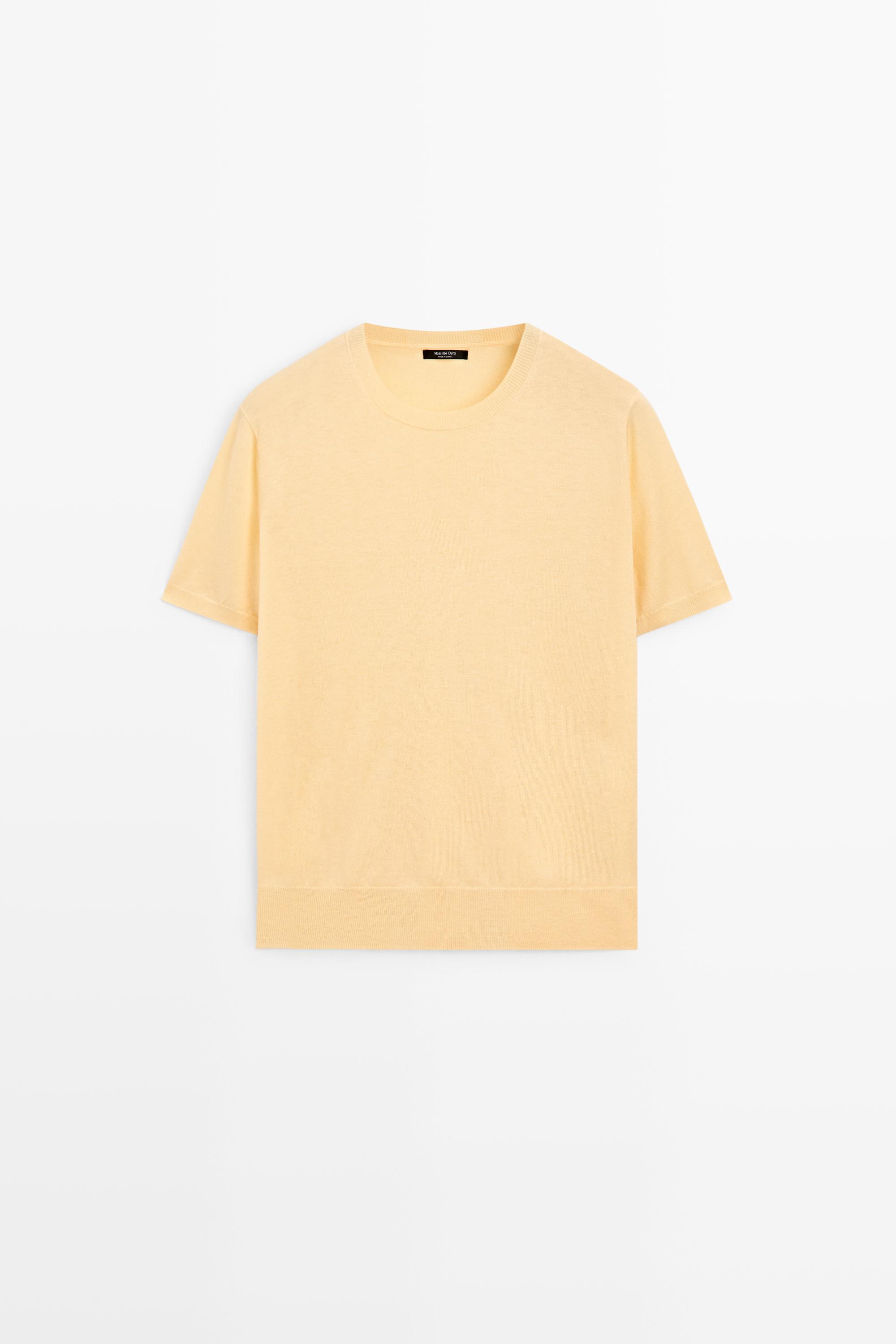 Short-sleeve fine-knit sweater - YELLOW