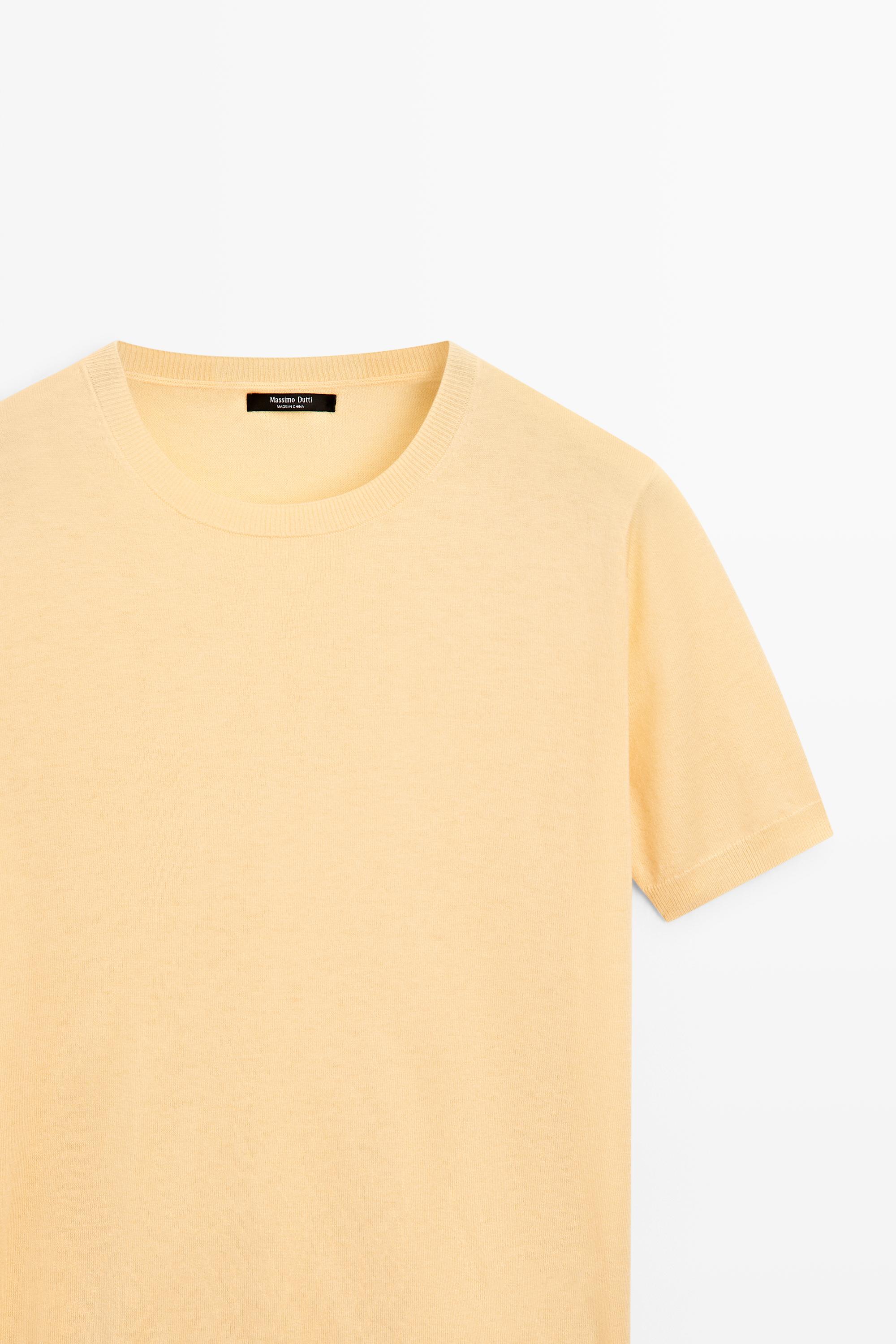 Short-sleeve fine-knit sweater - YELLOW