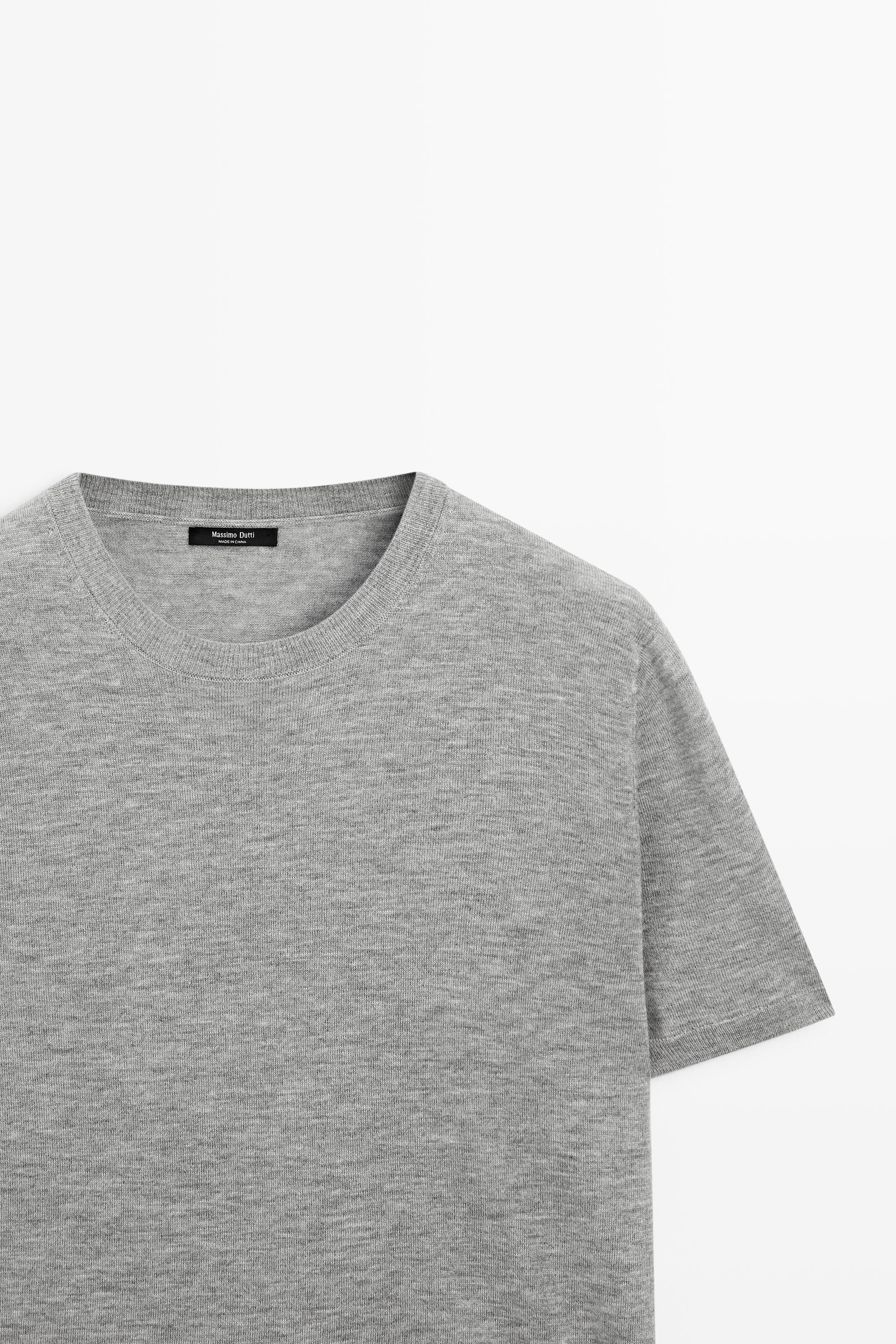 Short-sleeve fine-knit sweater - GREY MARL