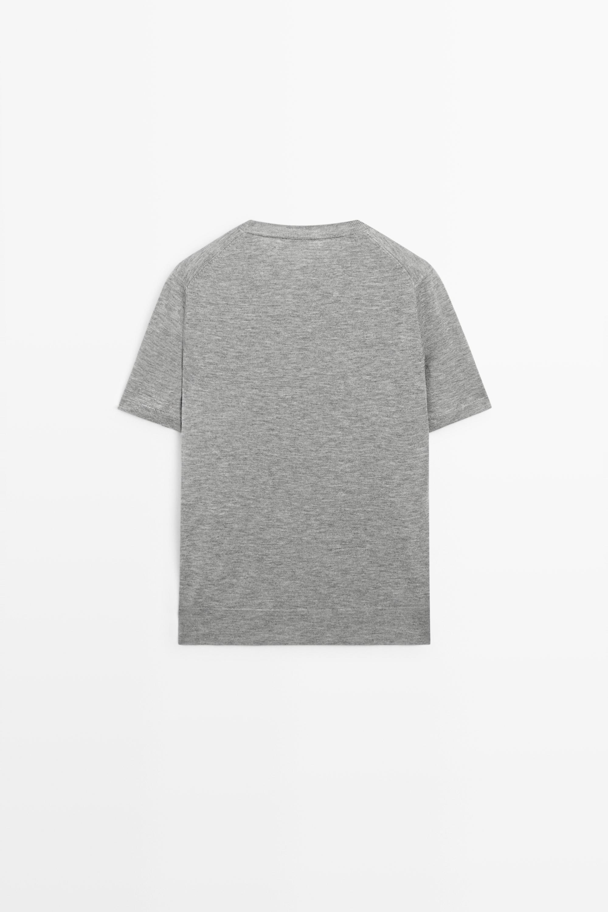 Short-sleeve fine-knit sweater - GREY MARL