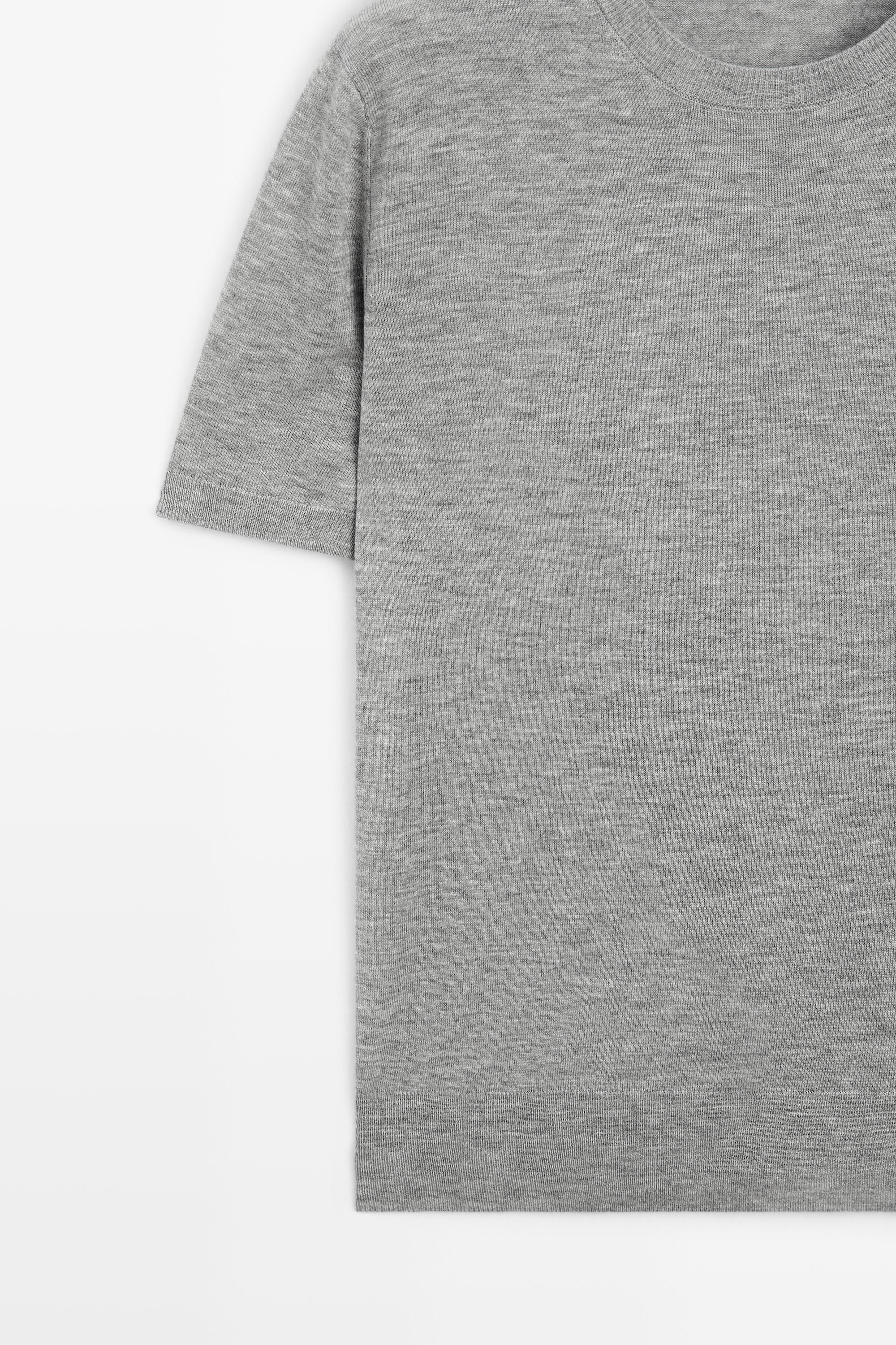 Short-sleeve fine-knit sweater - GREY MARL