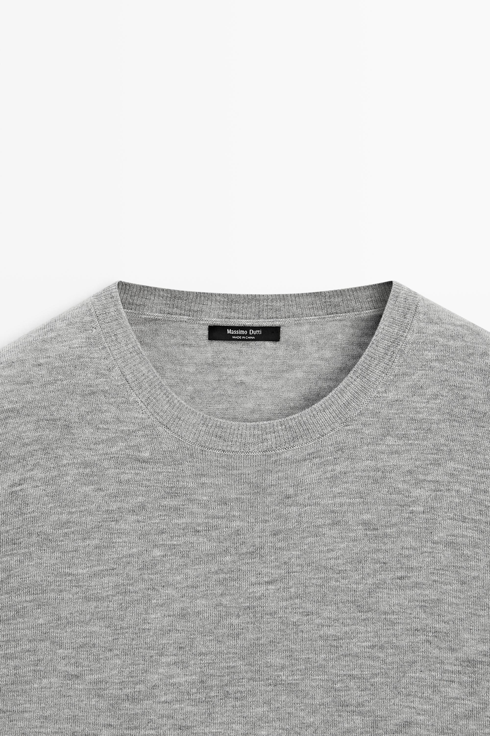 Short-sleeve fine-knit sweater - GREY MARL