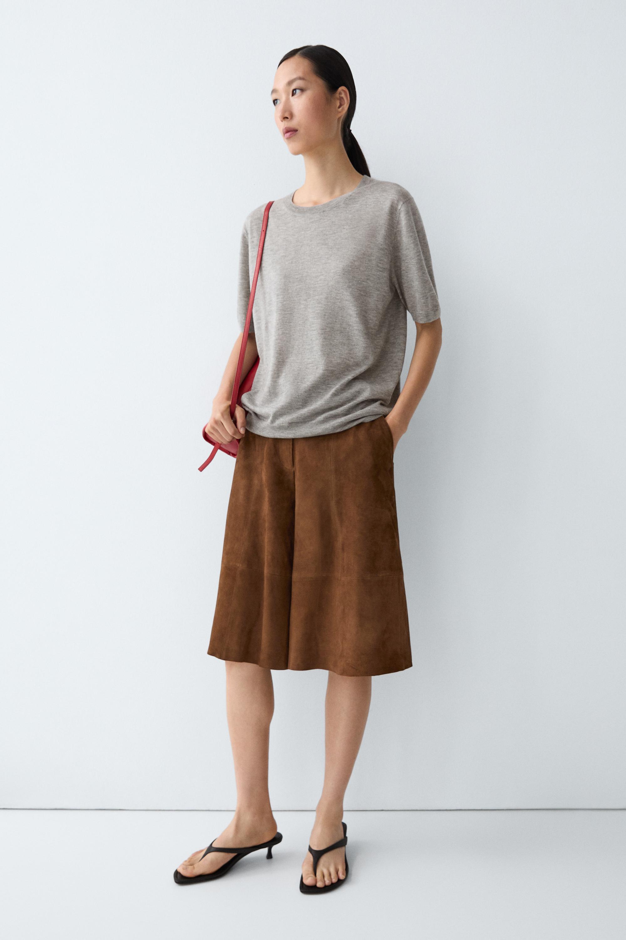 Short-sleeve fine-knit sweater - GREY MARL
