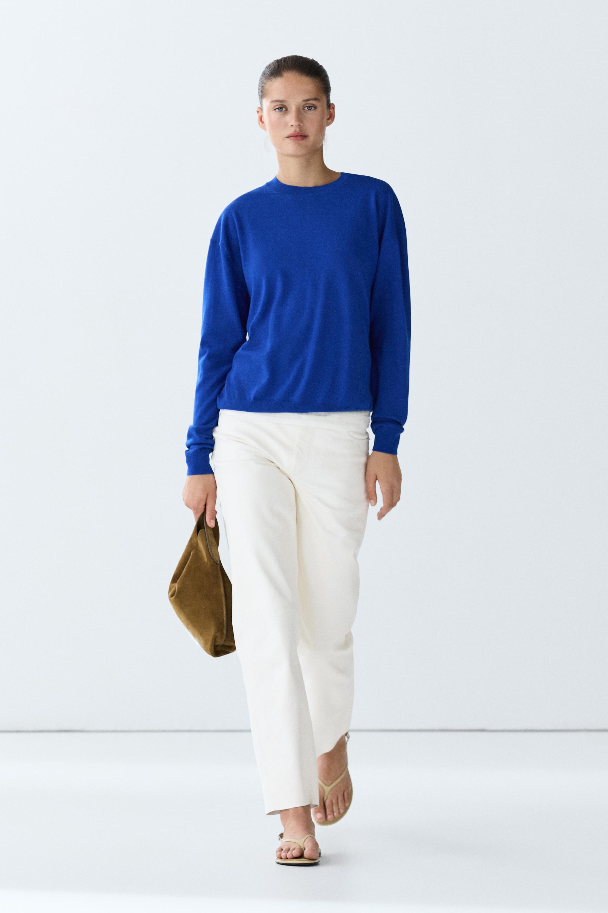 Fine knit round neck sweater - DEEP BLUE