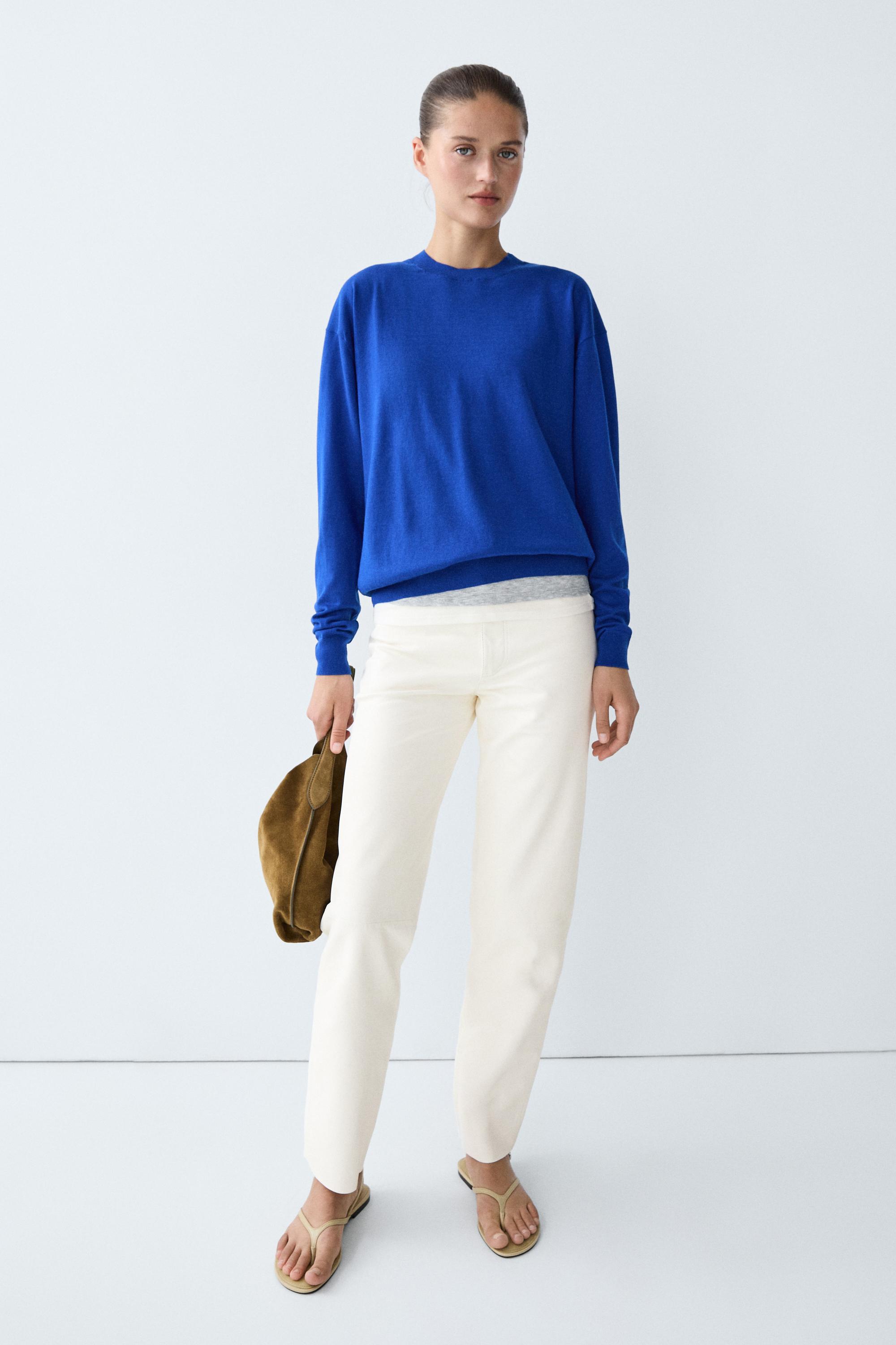 Fine knit round neck sweater - DEEP BLUE