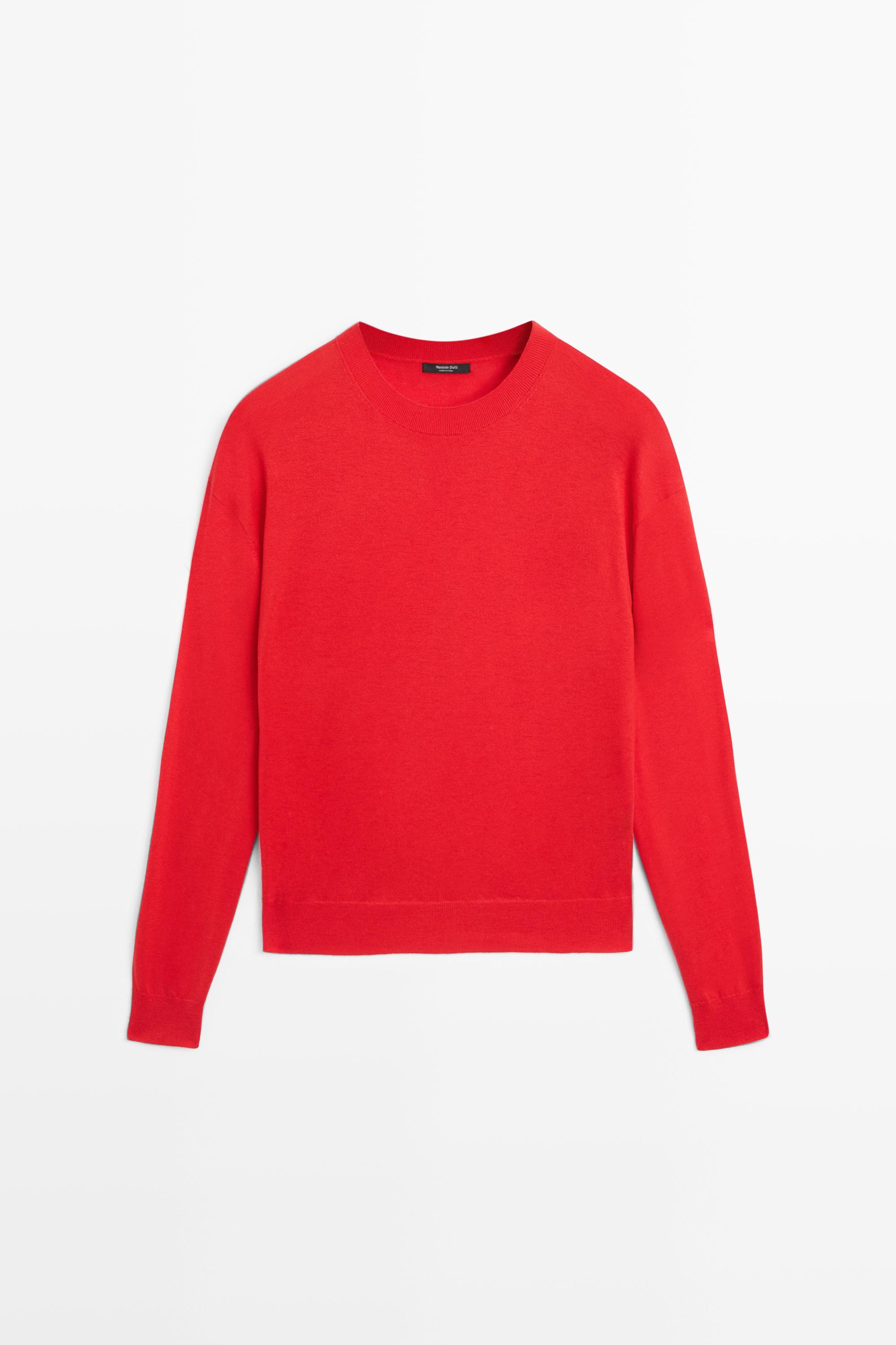 Fine knit round neck sweater - RED