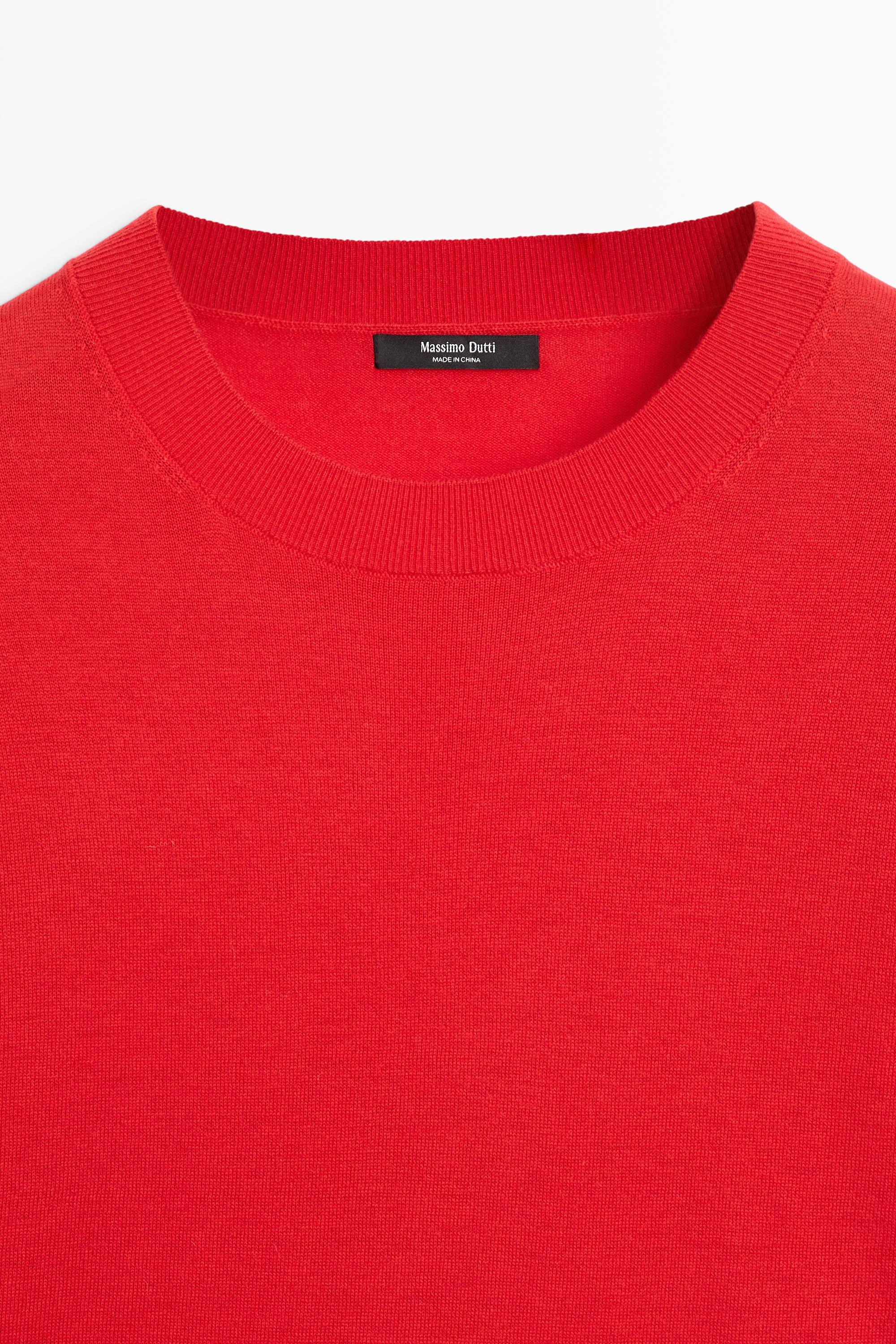 Fine knit round neck sweater - RED