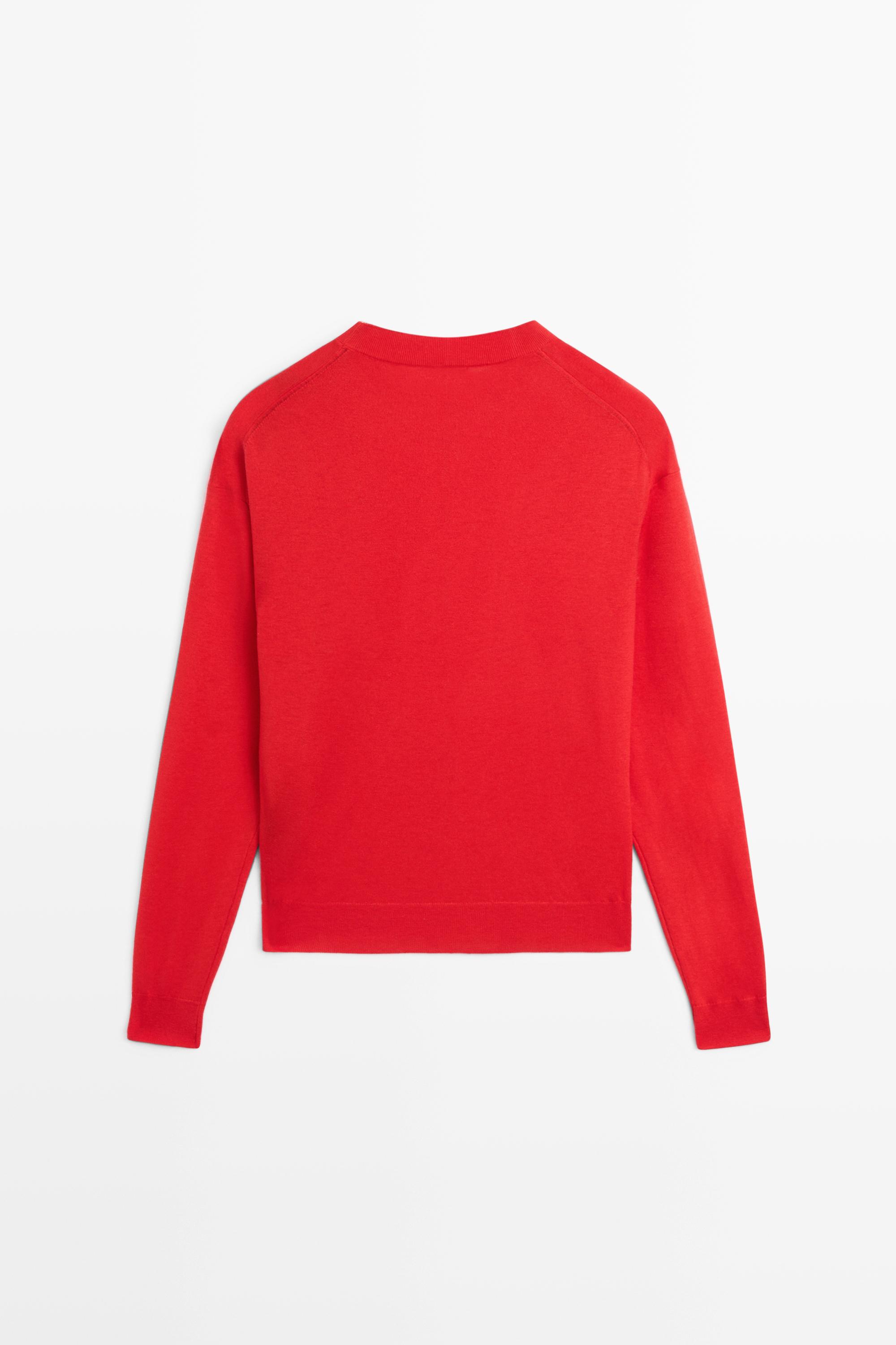 Fine knit round neck sweater - RED