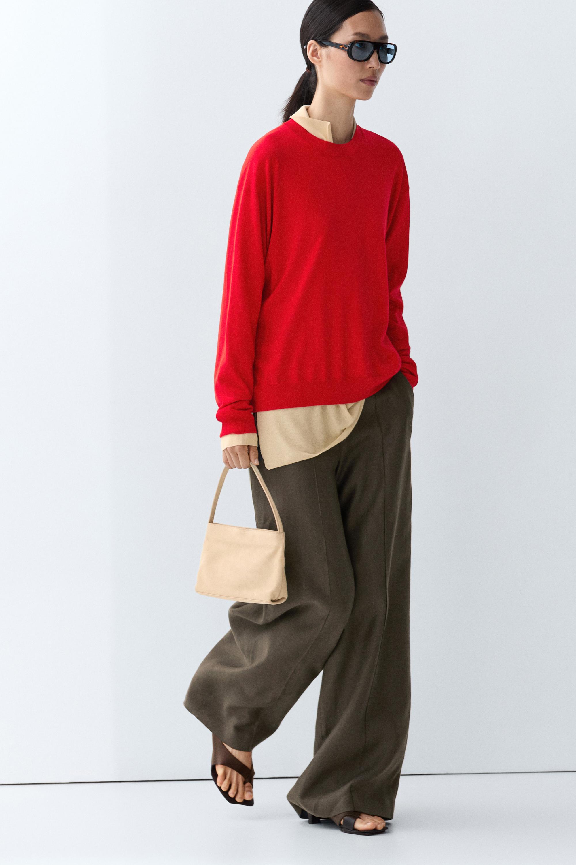 Fine knit round neck sweater - RED