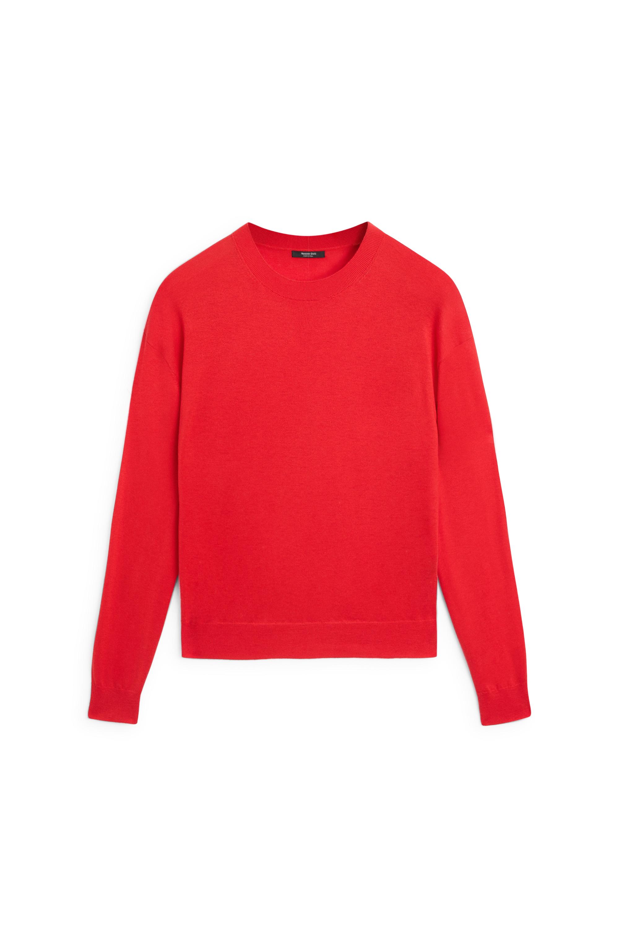 Fine knit round neck sweater - RED