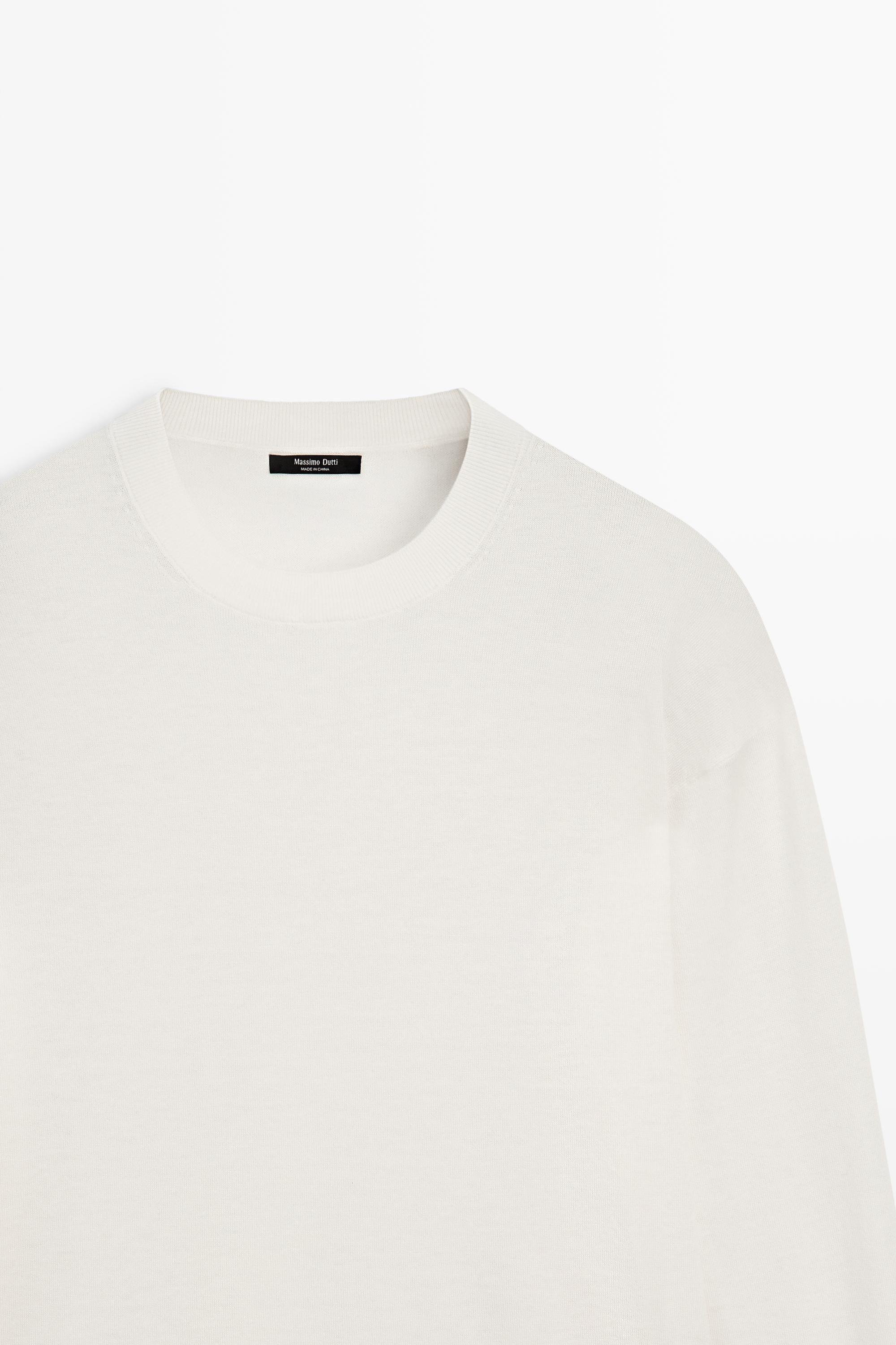 Fine knit round neck sweater - CREAM
