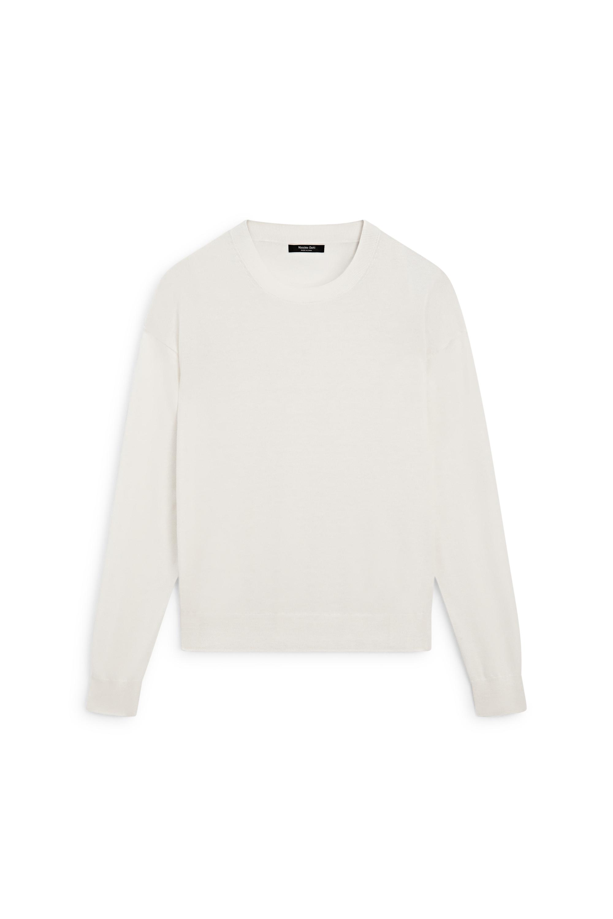 Fine knit round neck sweater - CREAM