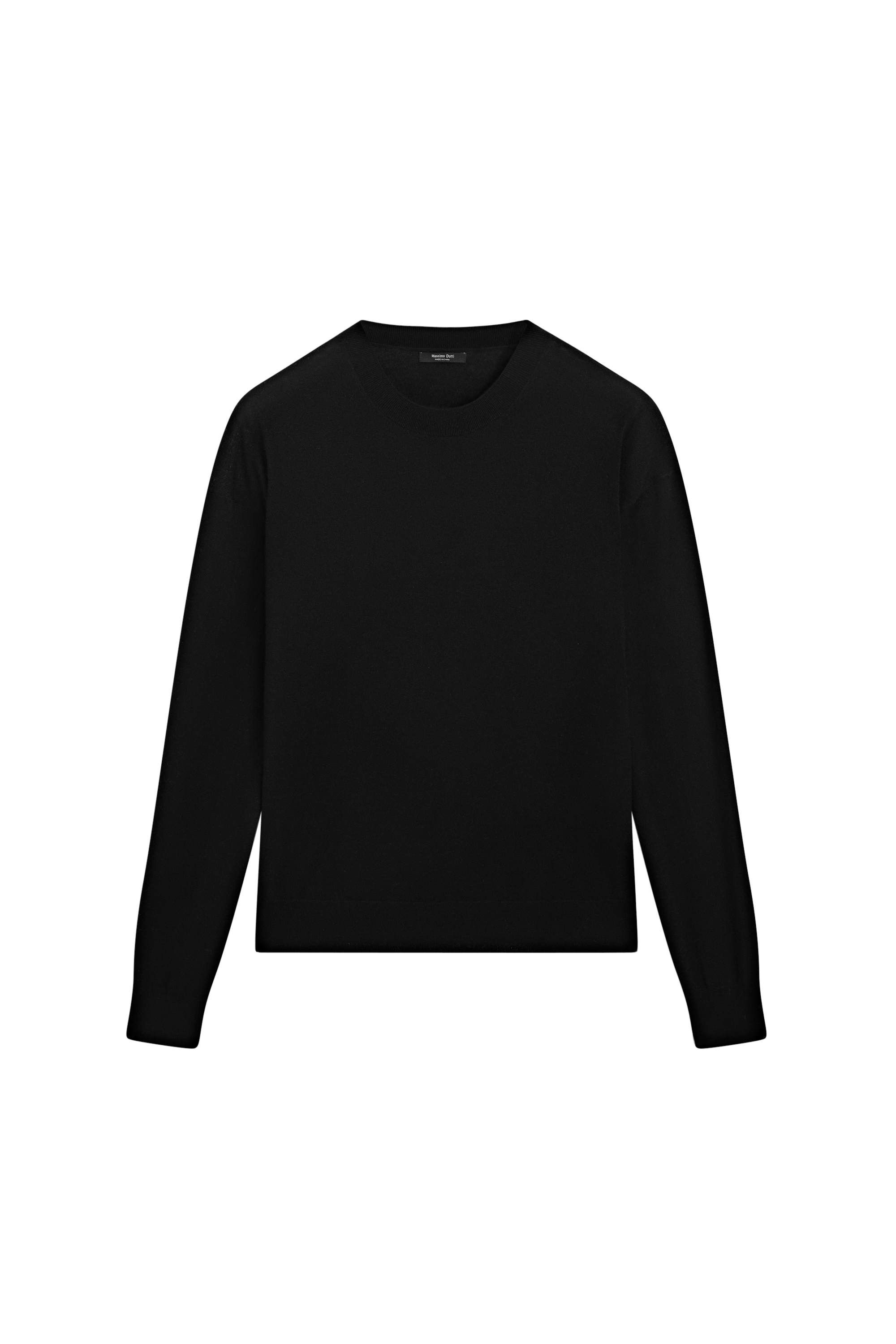 Fine knit round neck sweater - BLACK
