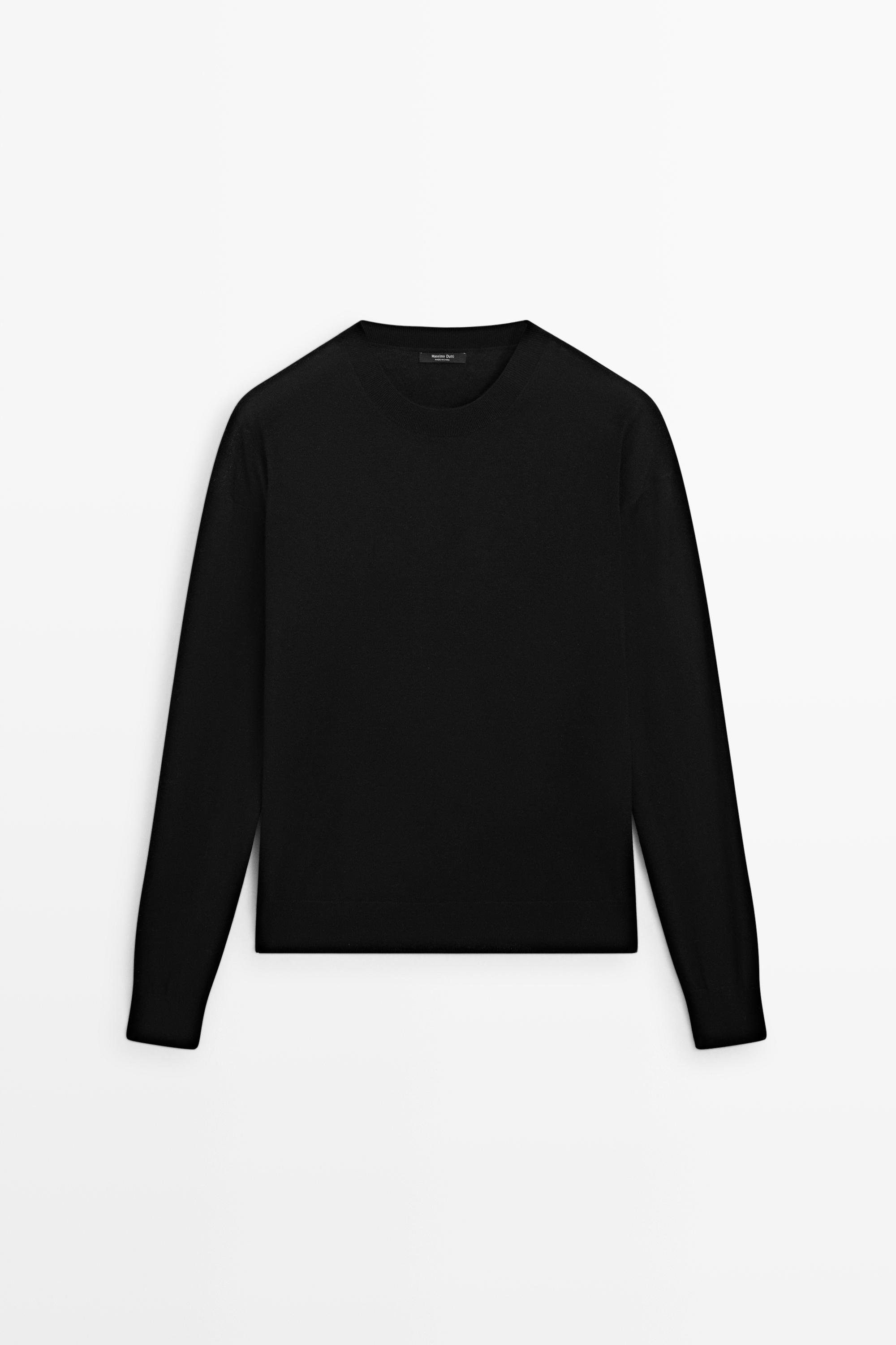 Fine knit round neck sweater - BLACK