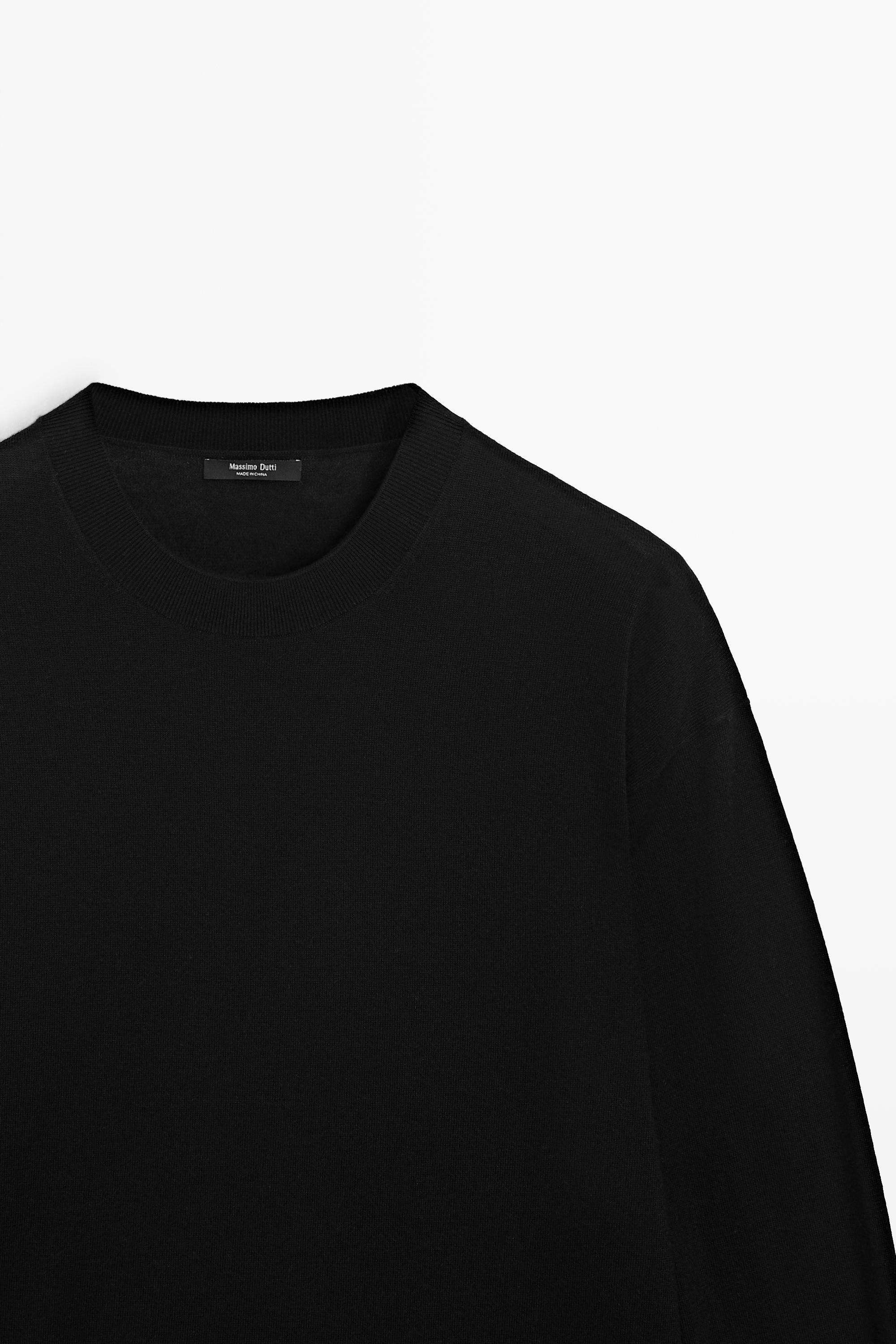 Fine knit round neck sweater - BLACK