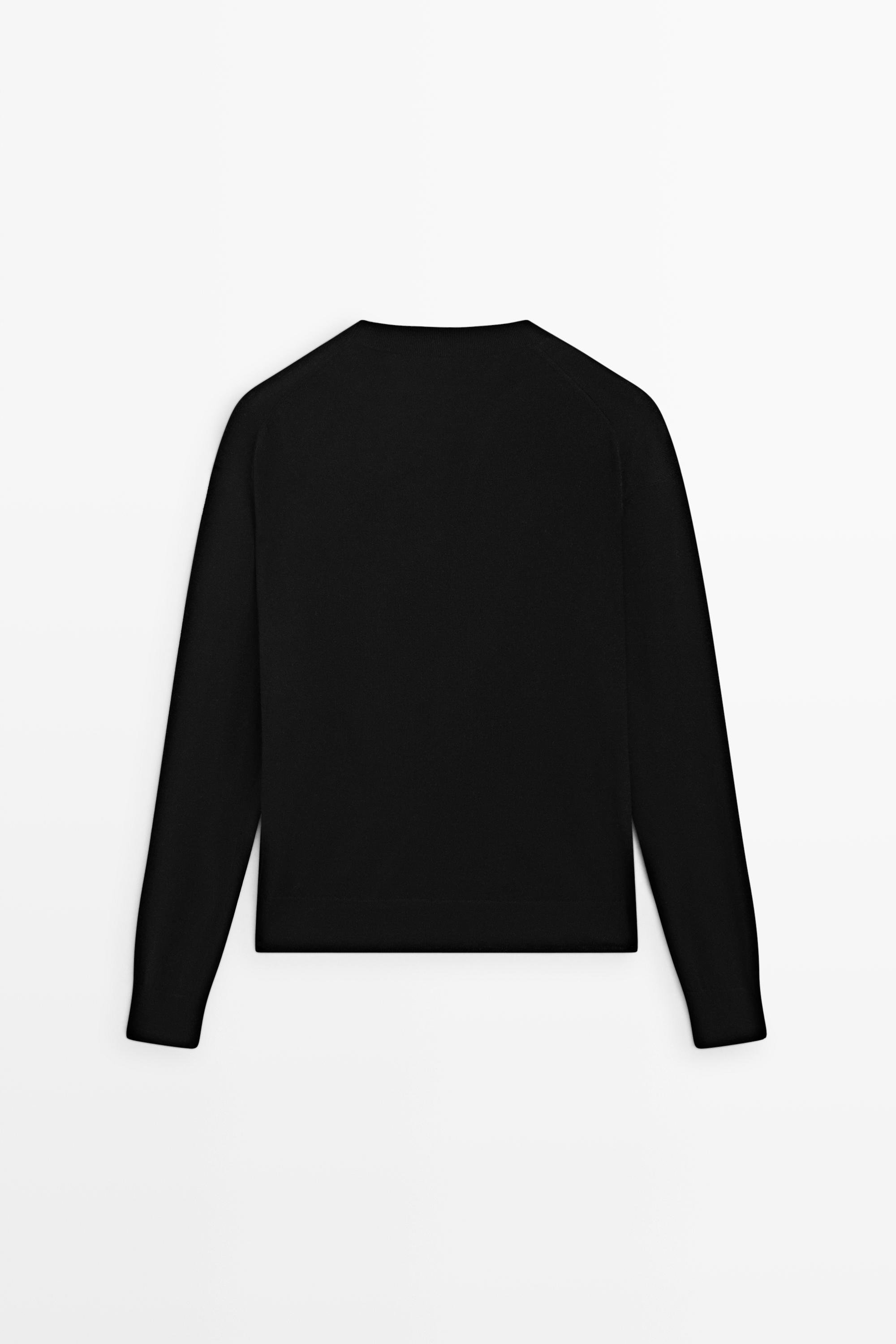 Fine knit round neck sweater - BLACK