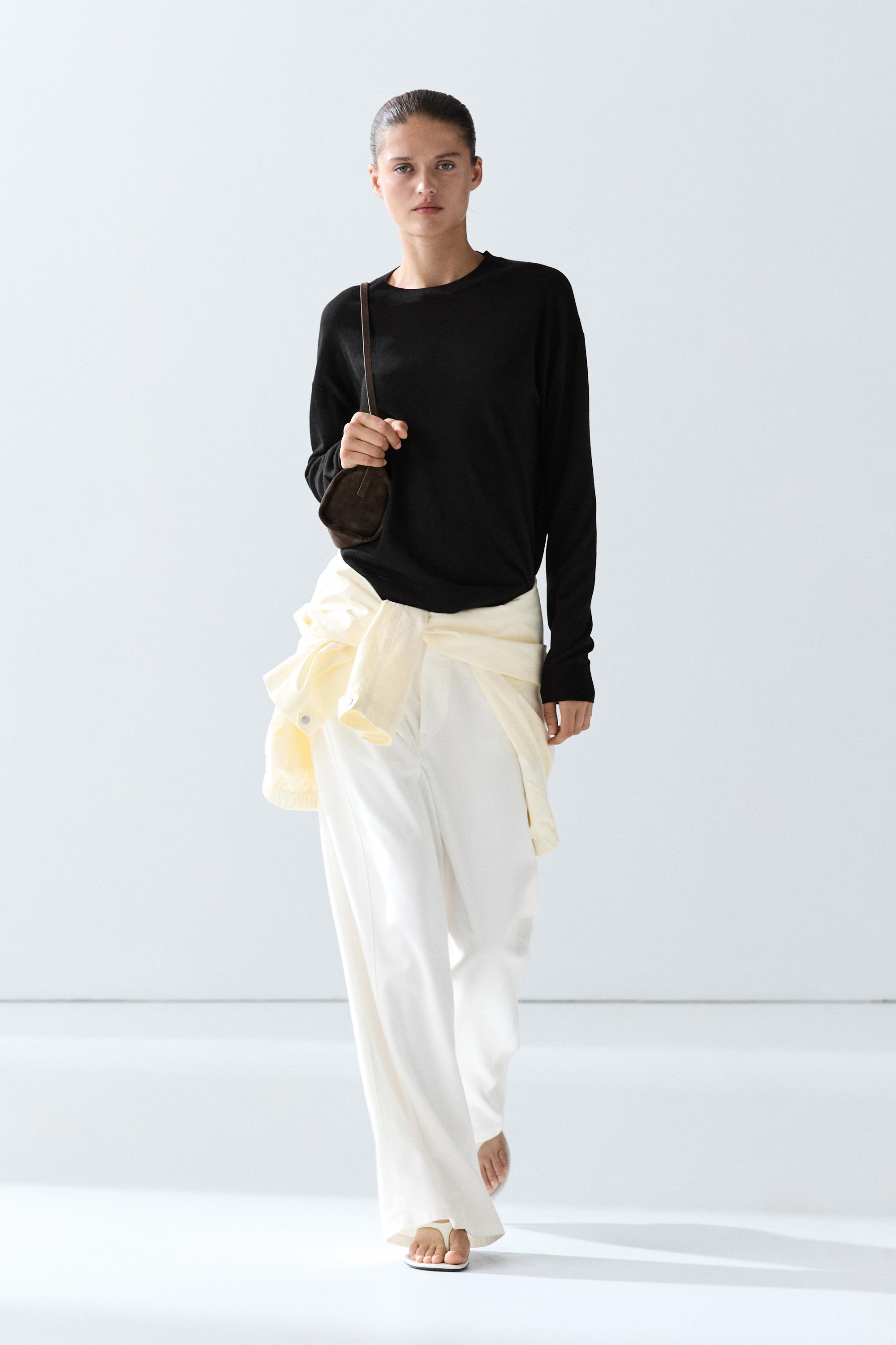Fine knit round neck sweater - BLACK