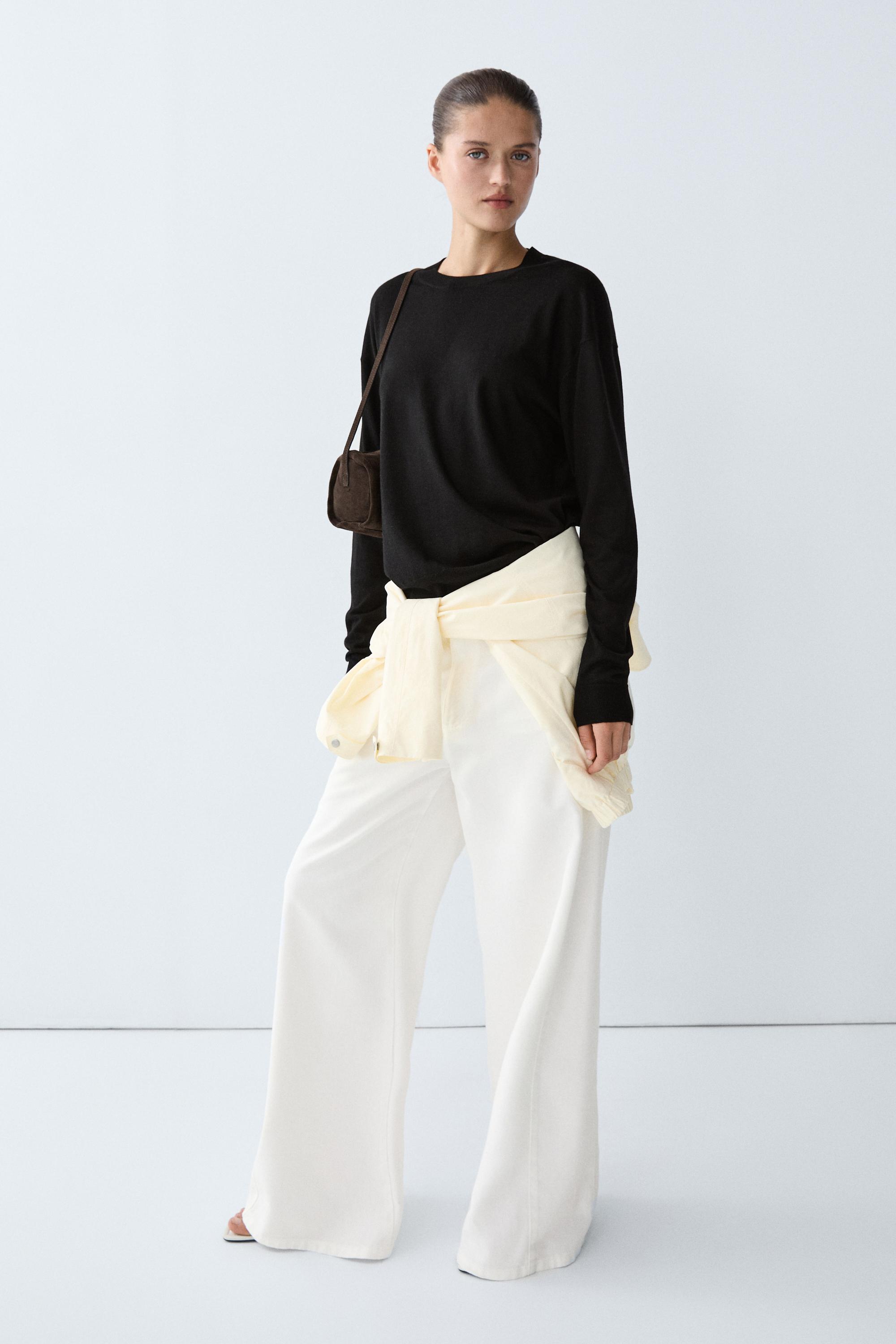 Fine knit round neck sweater - BLACK