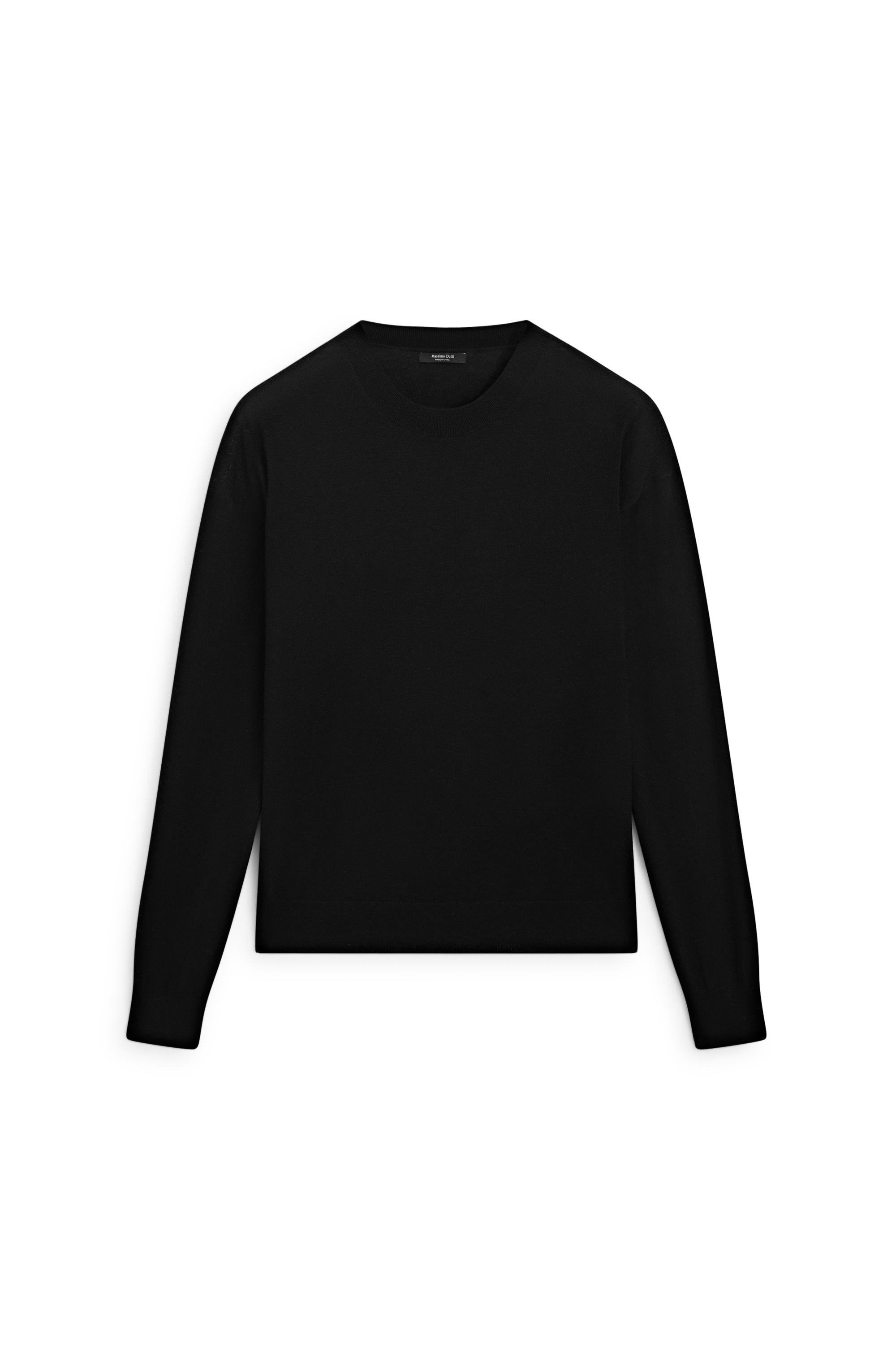 Fine knit round neck sweater - BLACK