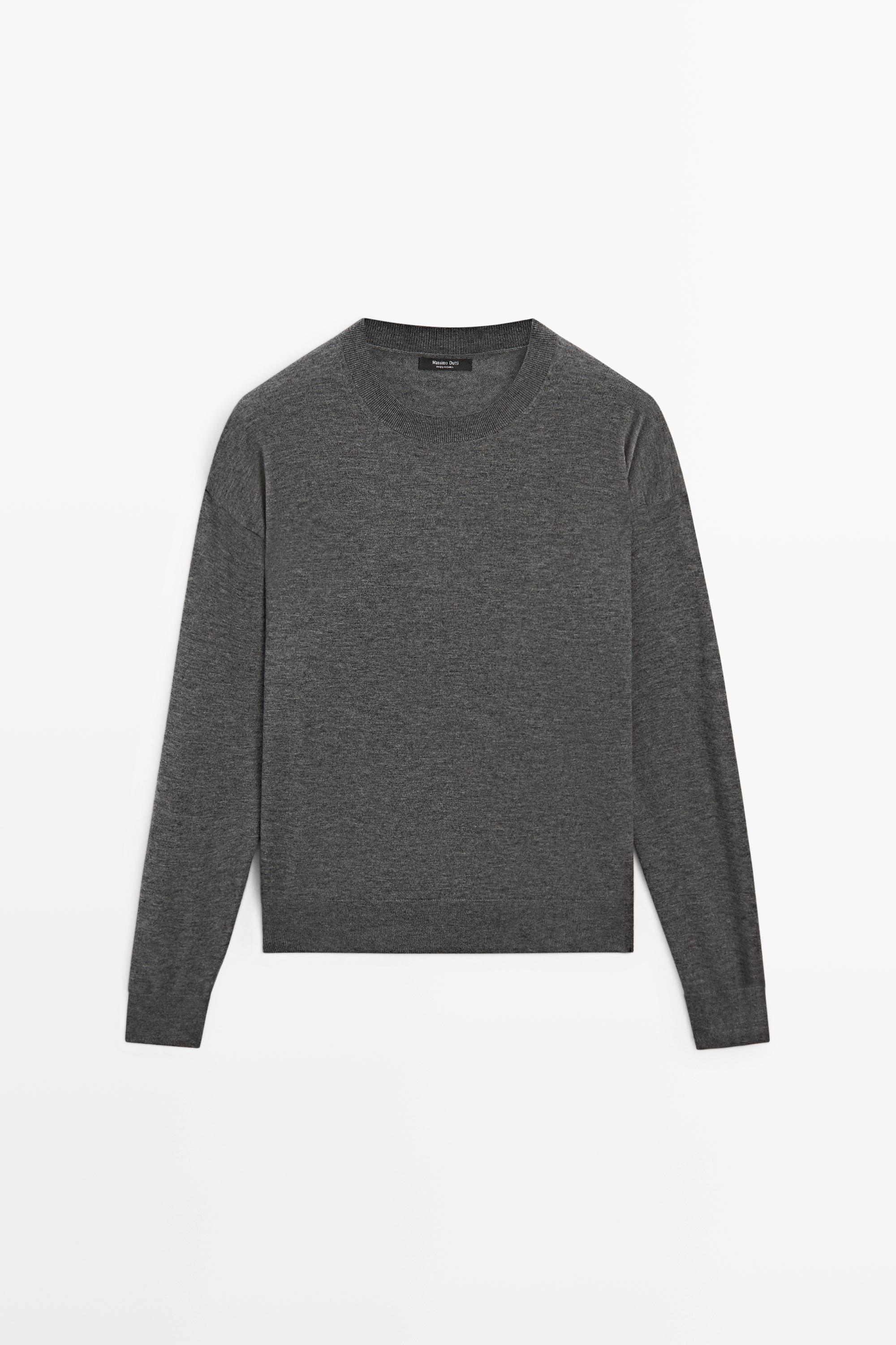 Fine knit round neck sweater - DARK GREY