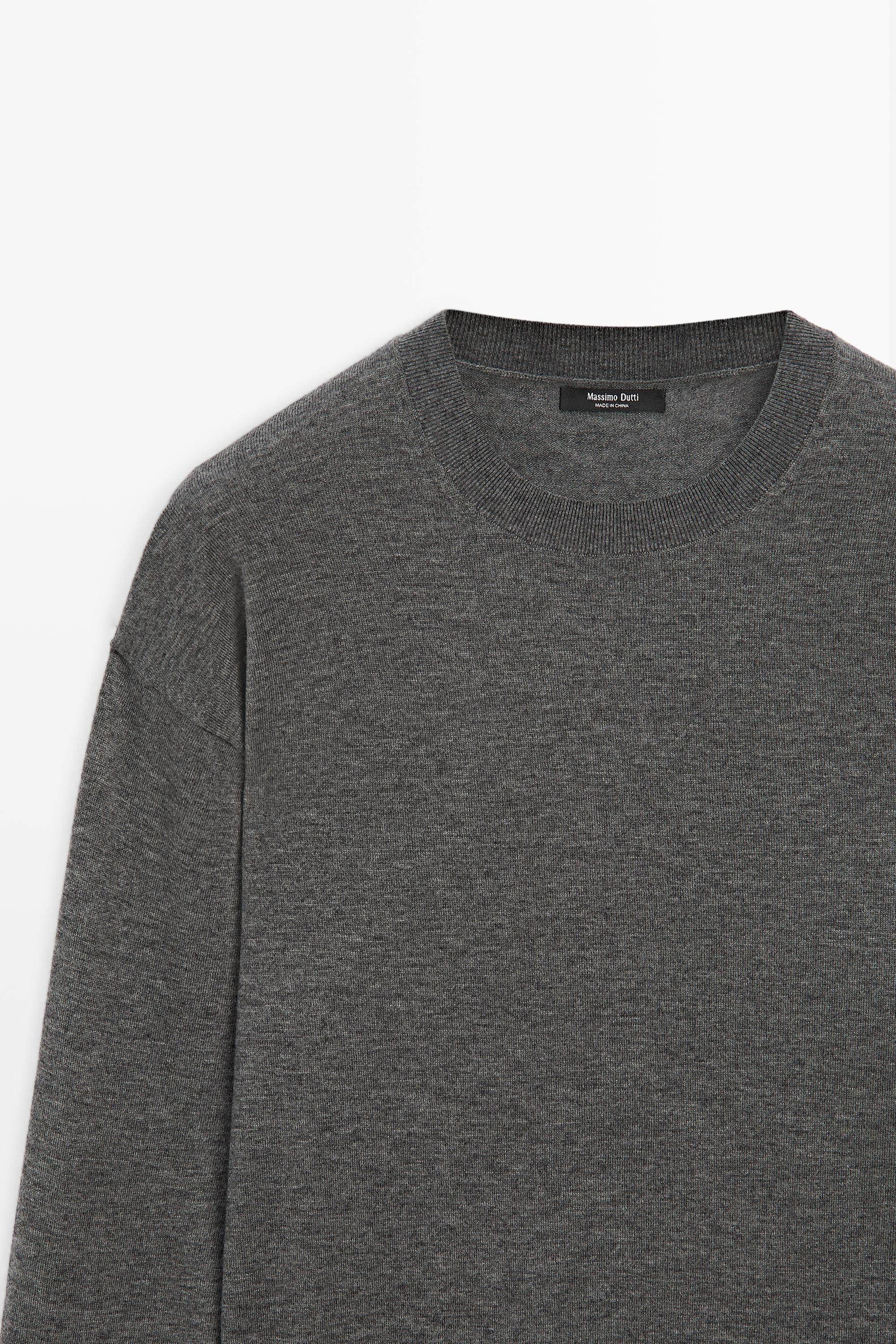 Fine knit round neck sweater - DARK GREY