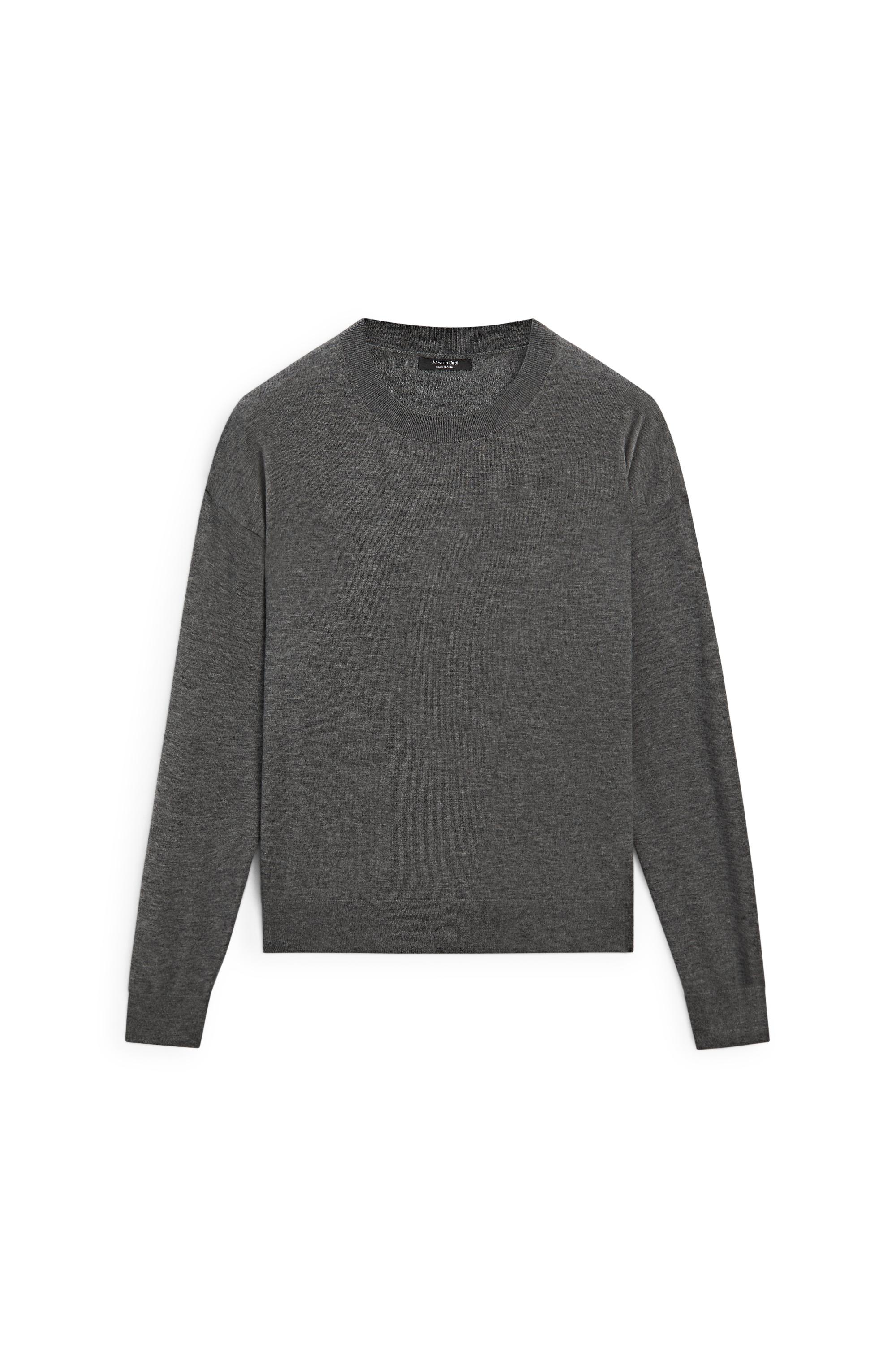 Fine knit round neck sweater - DARK GREY