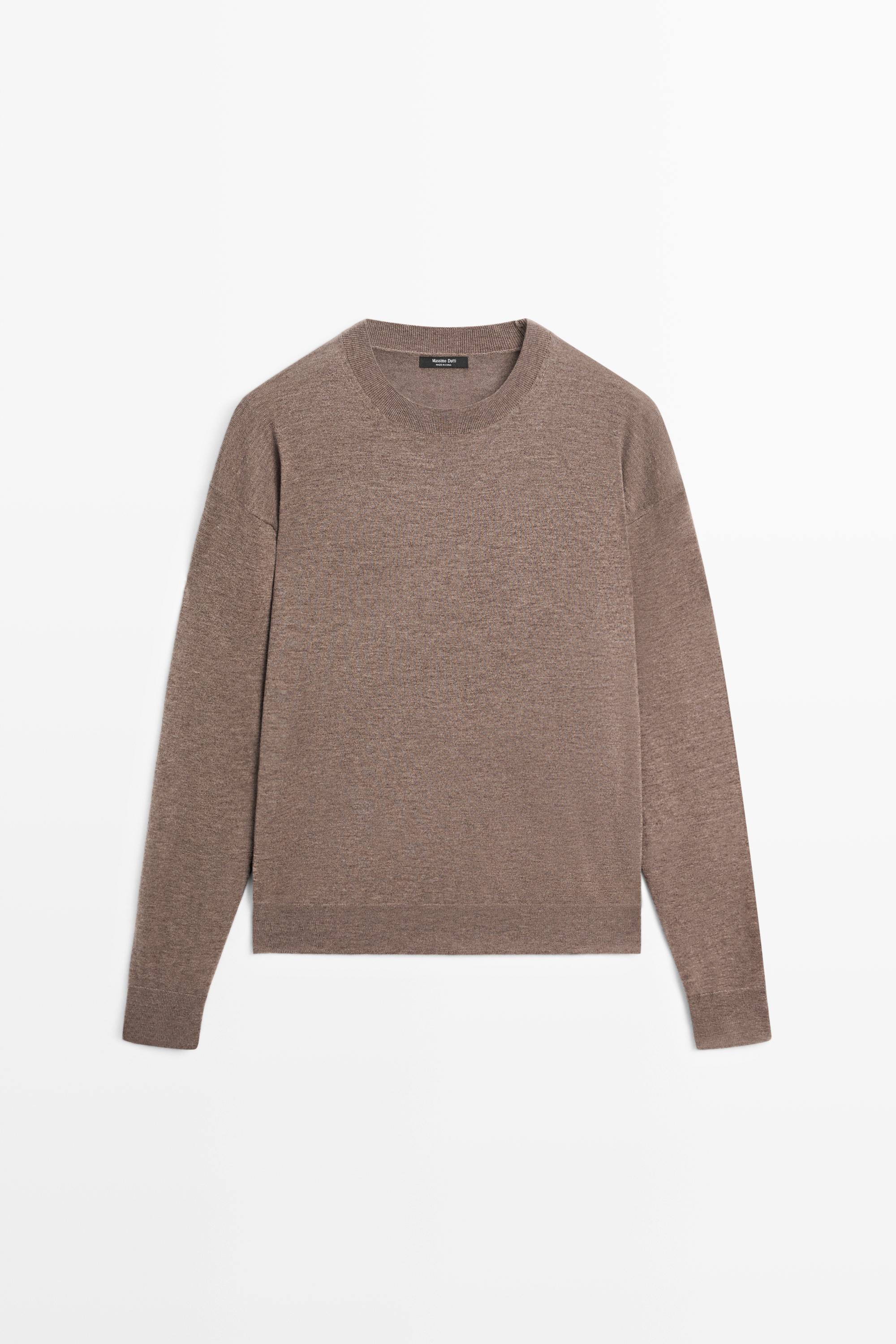 Fine knit round neck sweater - MOLE BROWN