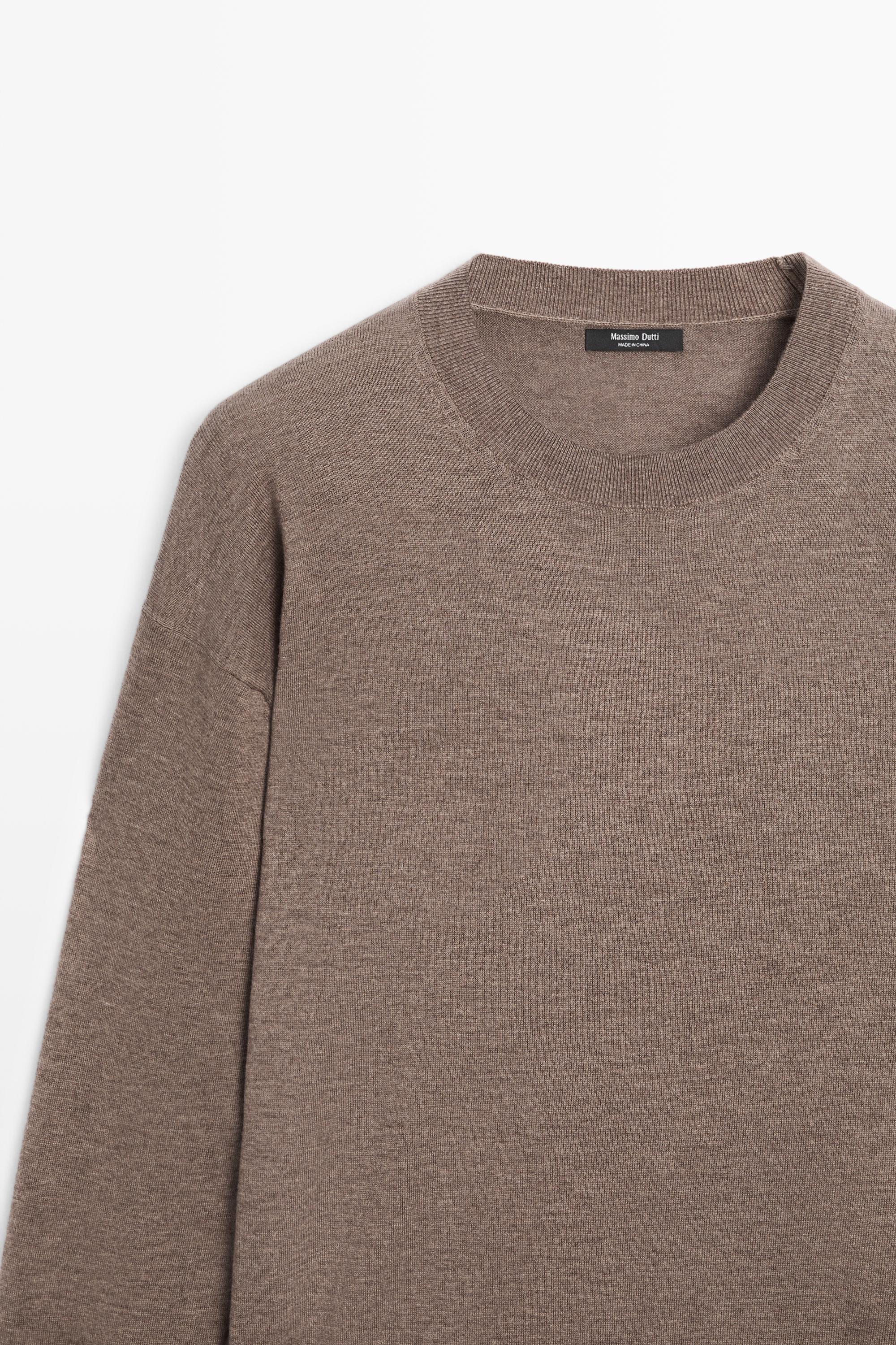 Fine knit round neck sweater - MOLE BROWN