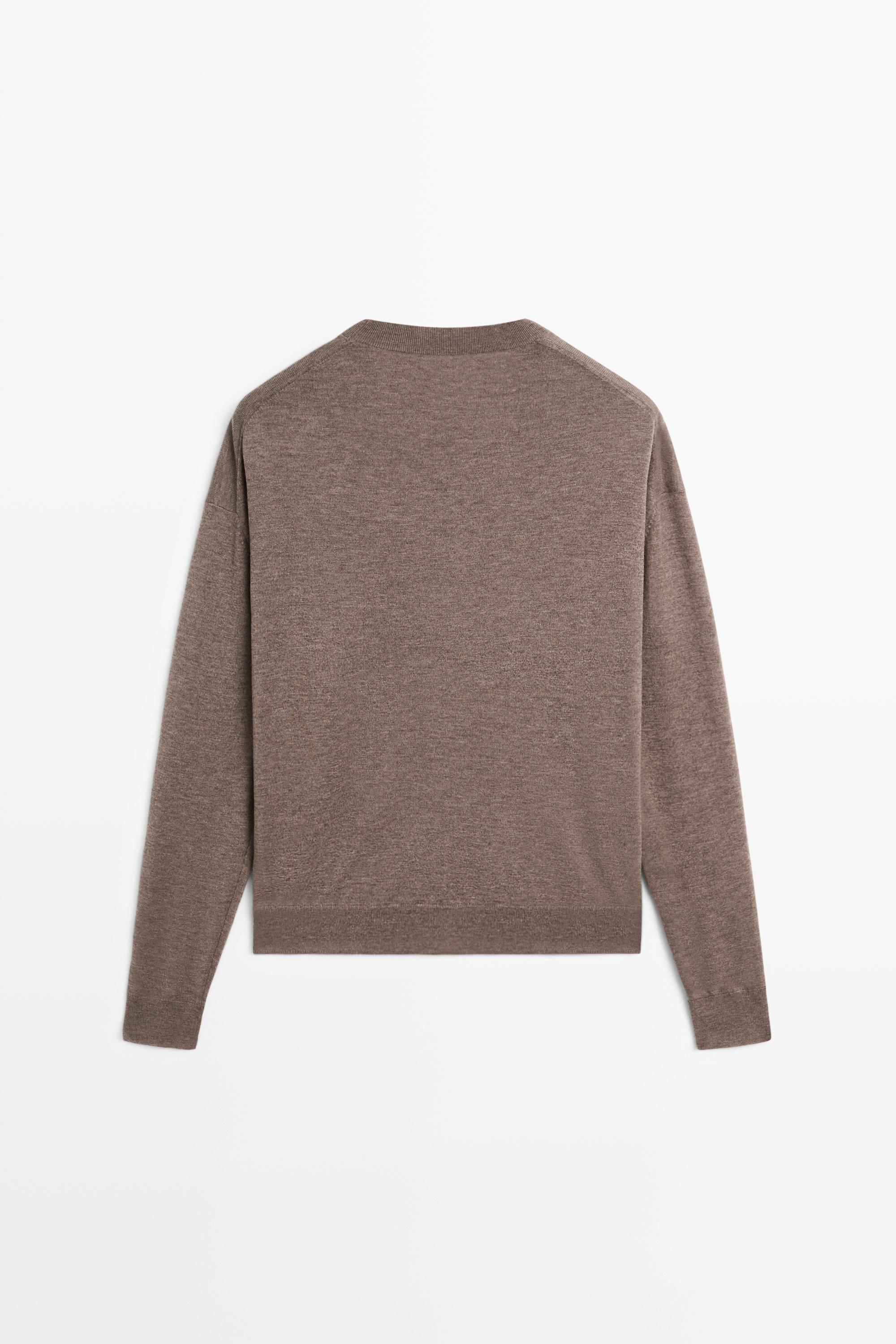 Fine knit round neck sweater - MOLE BROWN