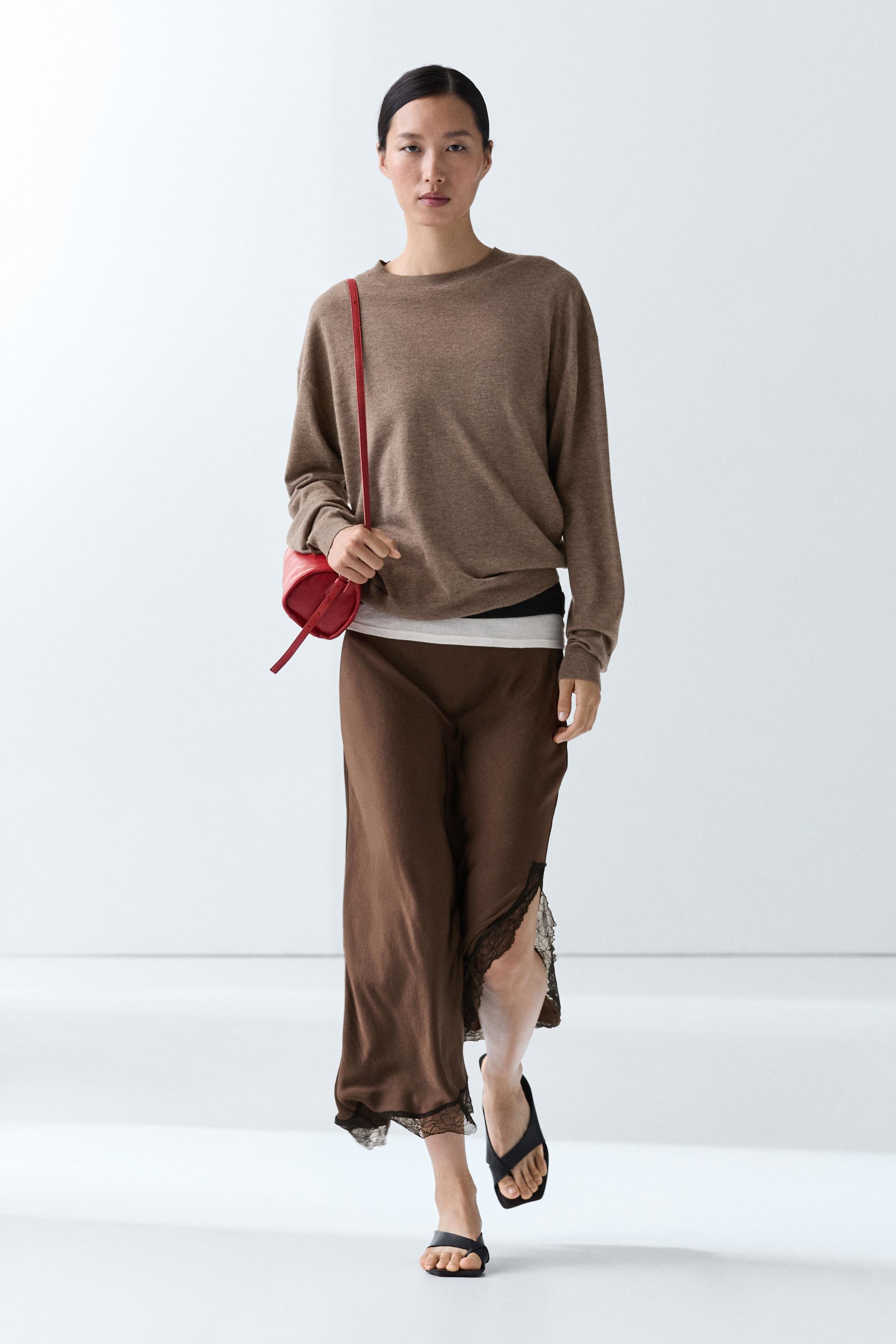 Fine knit round neck sweater - MOLE BROWN
