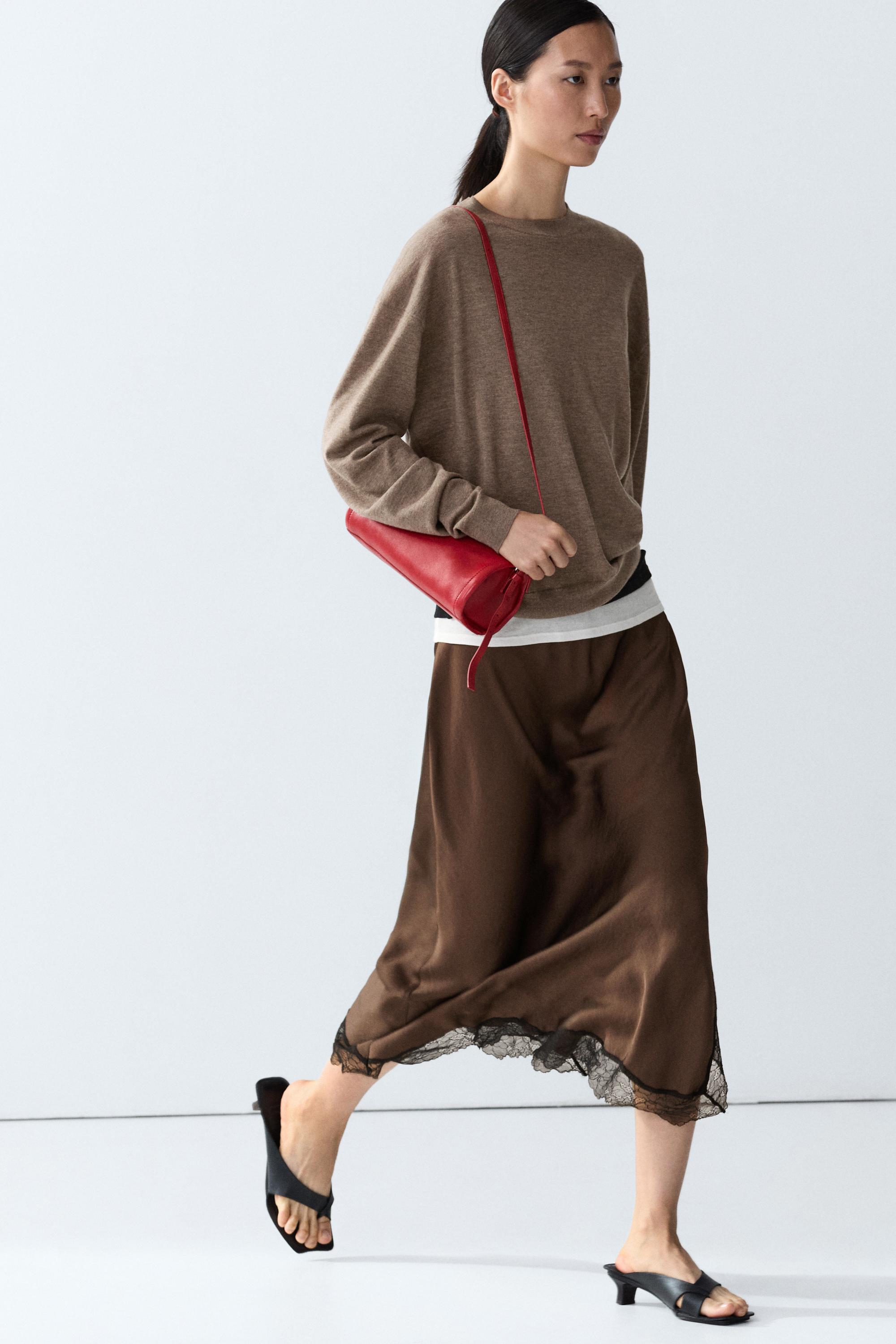 Fine knit round neck sweater - MOLE BROWN