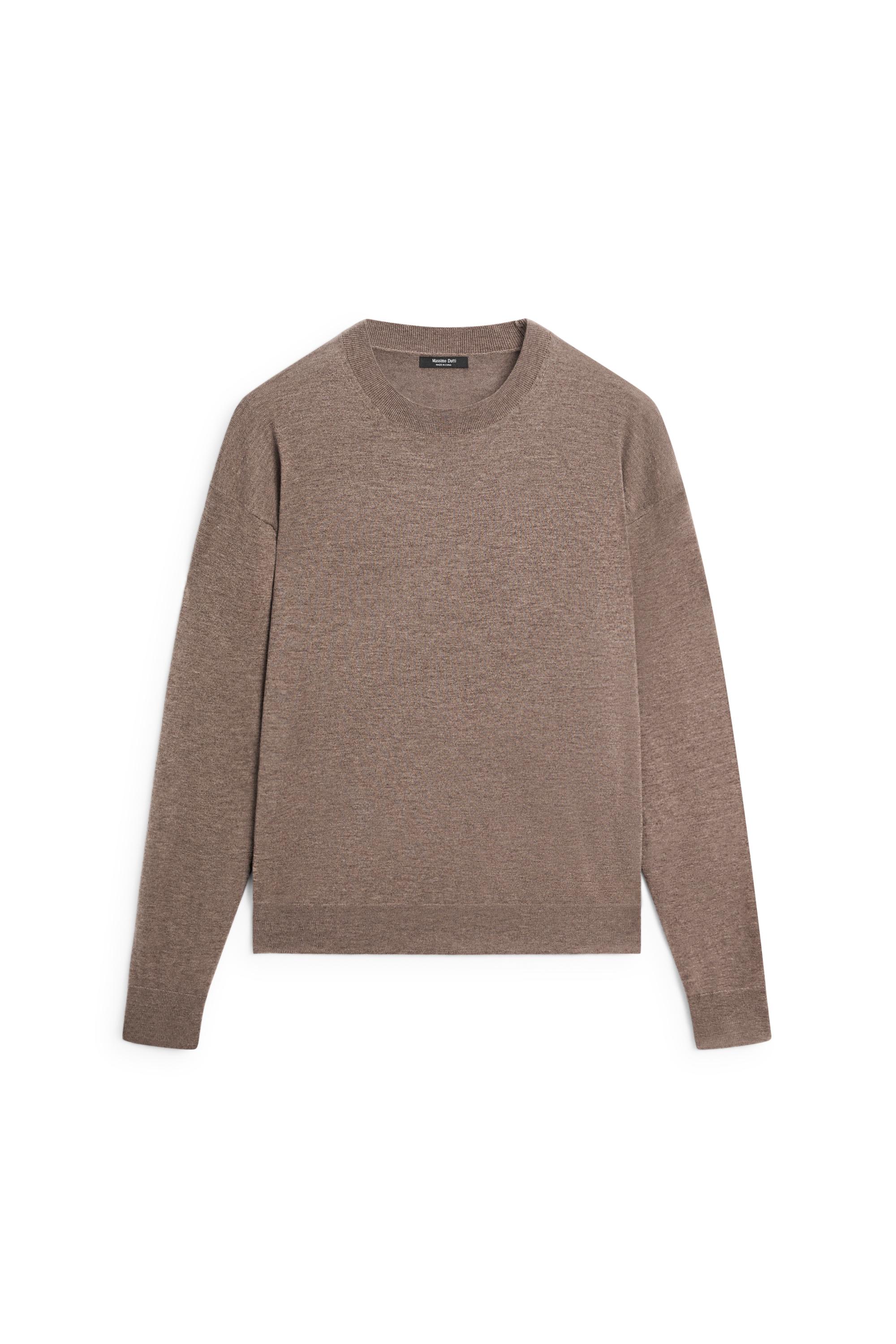 Fine knit round neck sweater - MOLE BROWN
