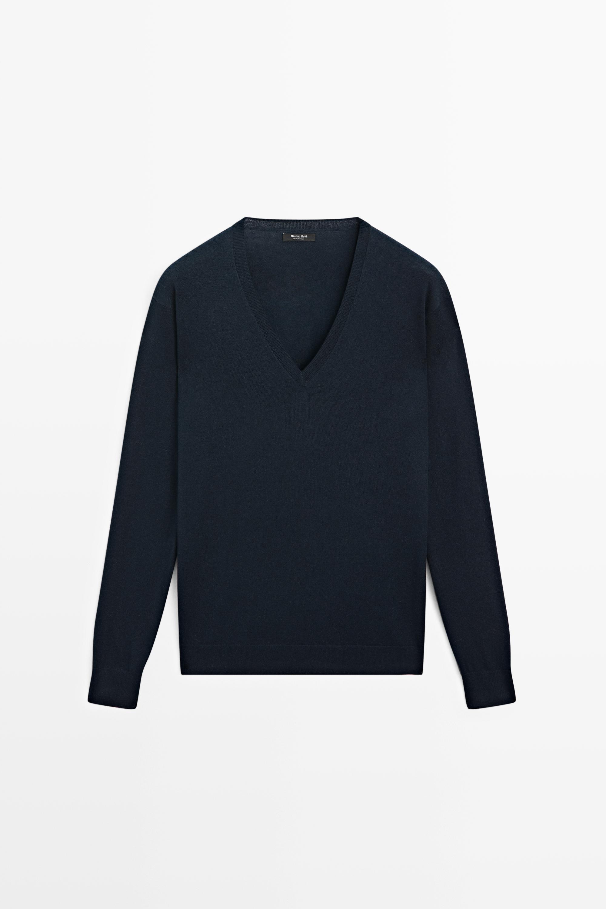 V-neck knit sweater - NAVY BLUE
