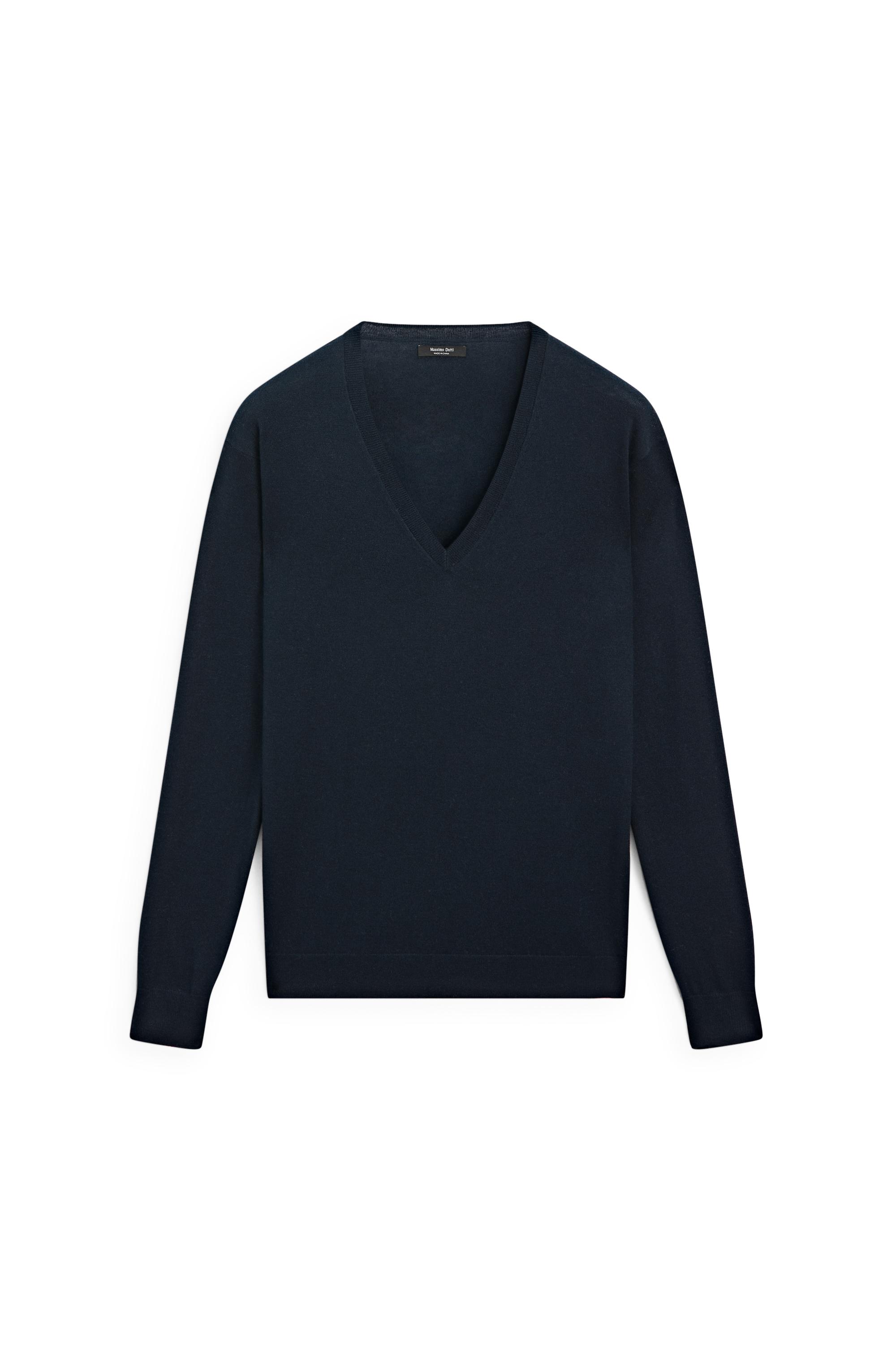 V-neck knit sweater - NAVY BLUE