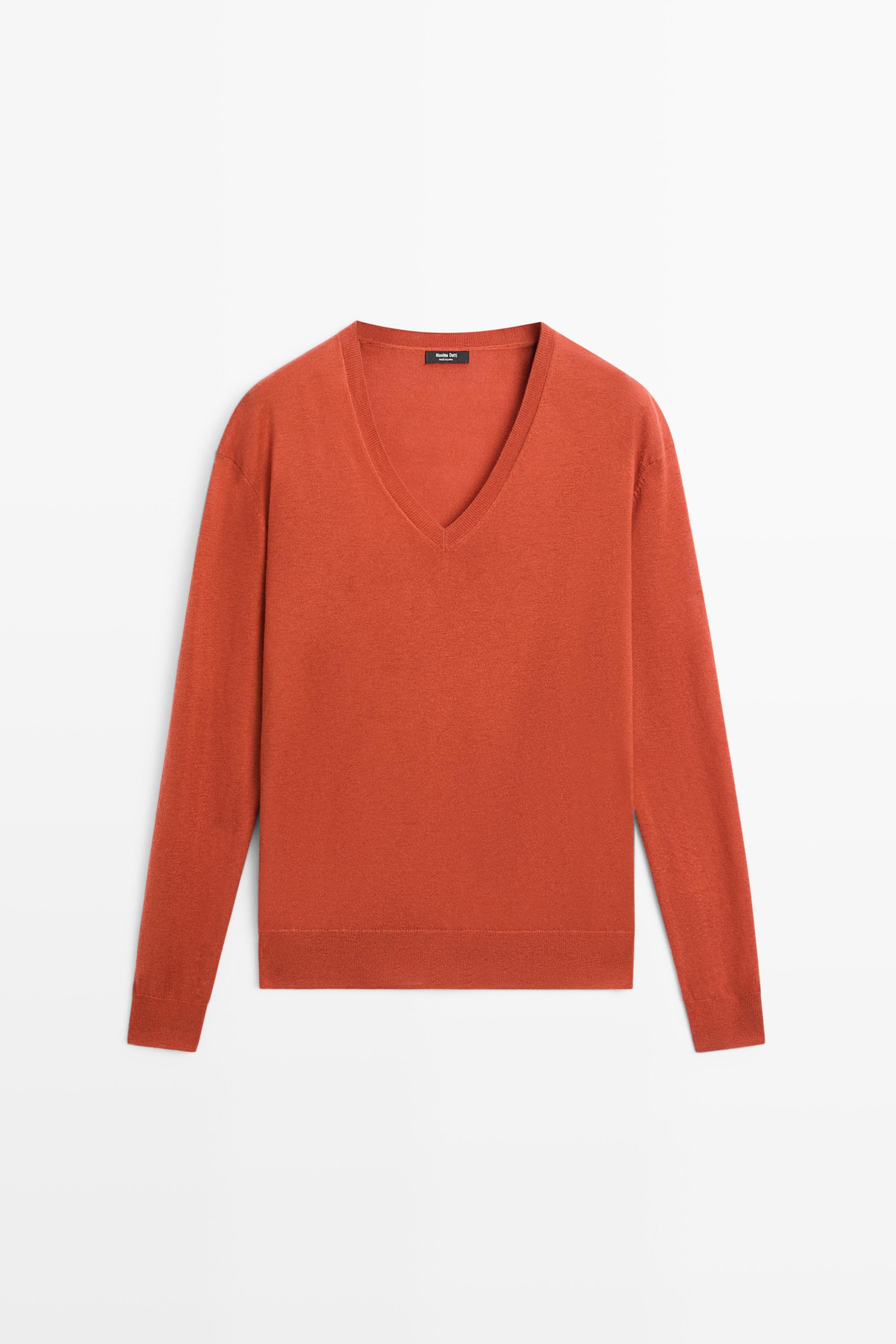 V-neck knit sweater - BURNT ORANGE