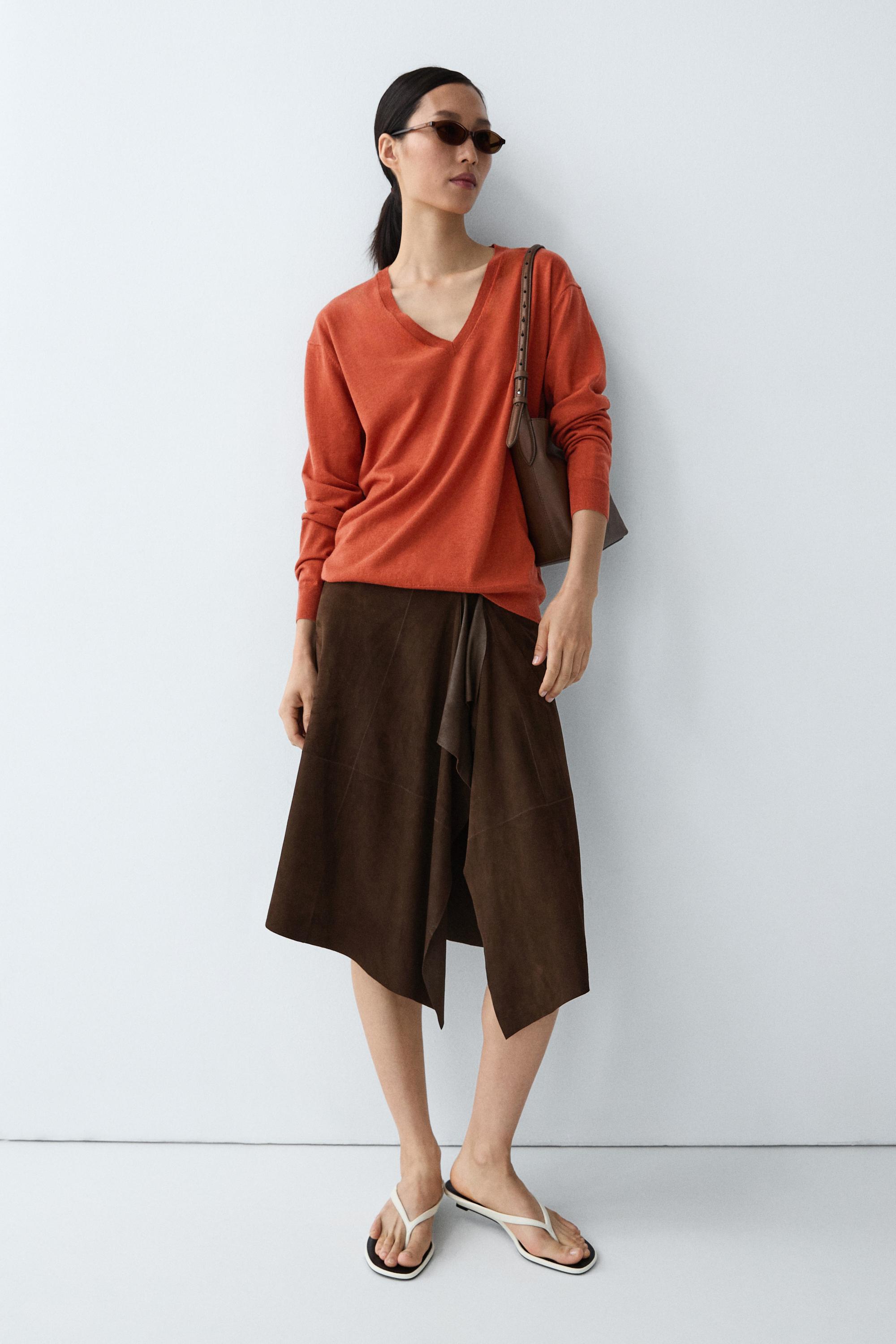 V-neck knit sweater - BURNT ORANGE