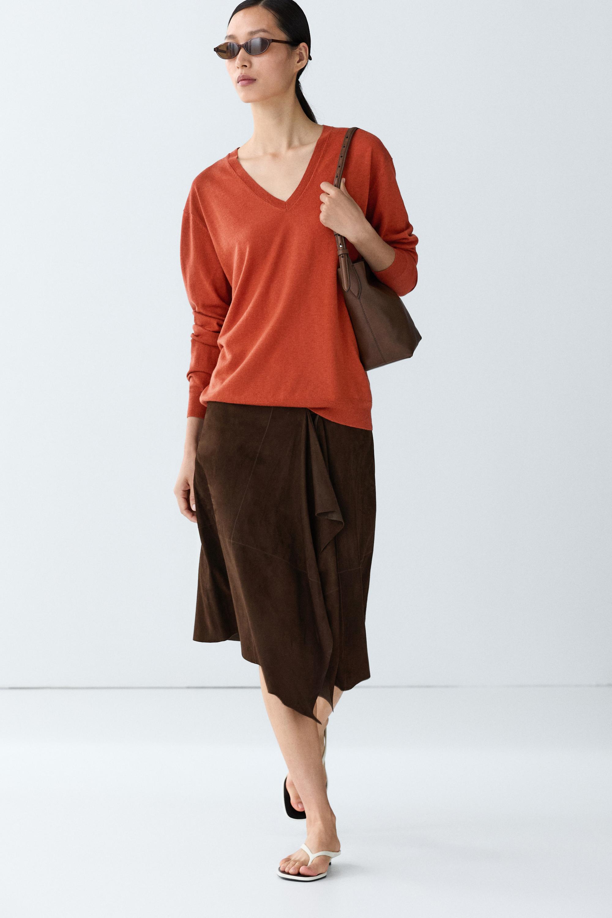 V-neck knit sweater - BURNT ORANGE