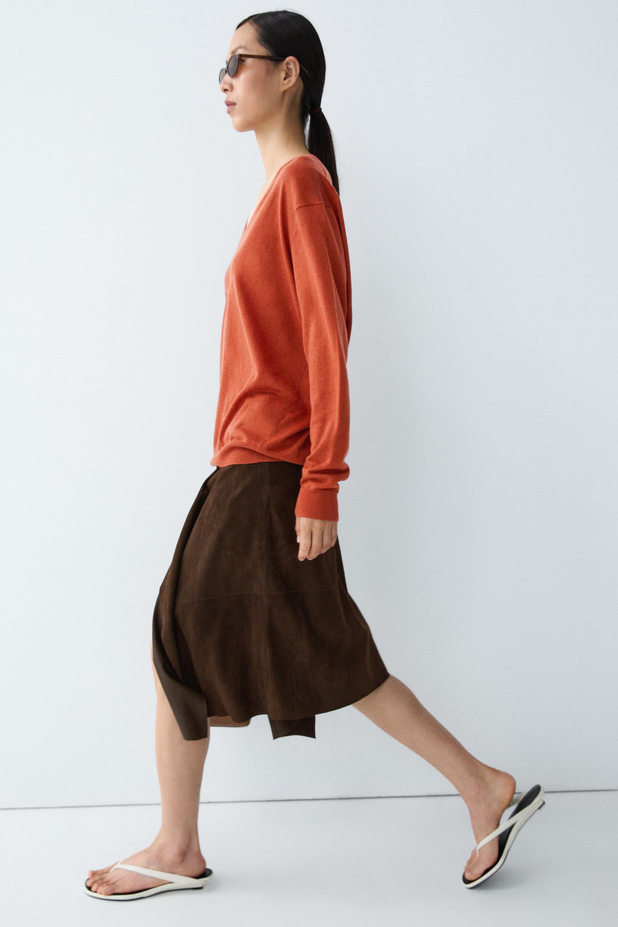 V-neck knit sweater - BURNT ORANGE